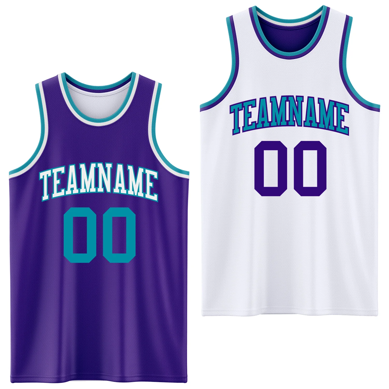 Custom Purple Teal-White Reversible Double Side Sublimation Basketball Suit Jersey