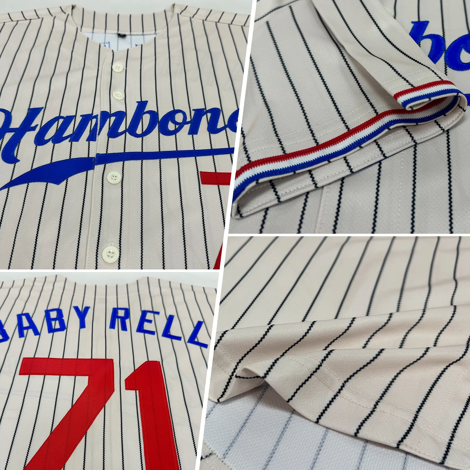 Custom Cream Black Pinstripe Red-Royal Authentic Baseball Jersey