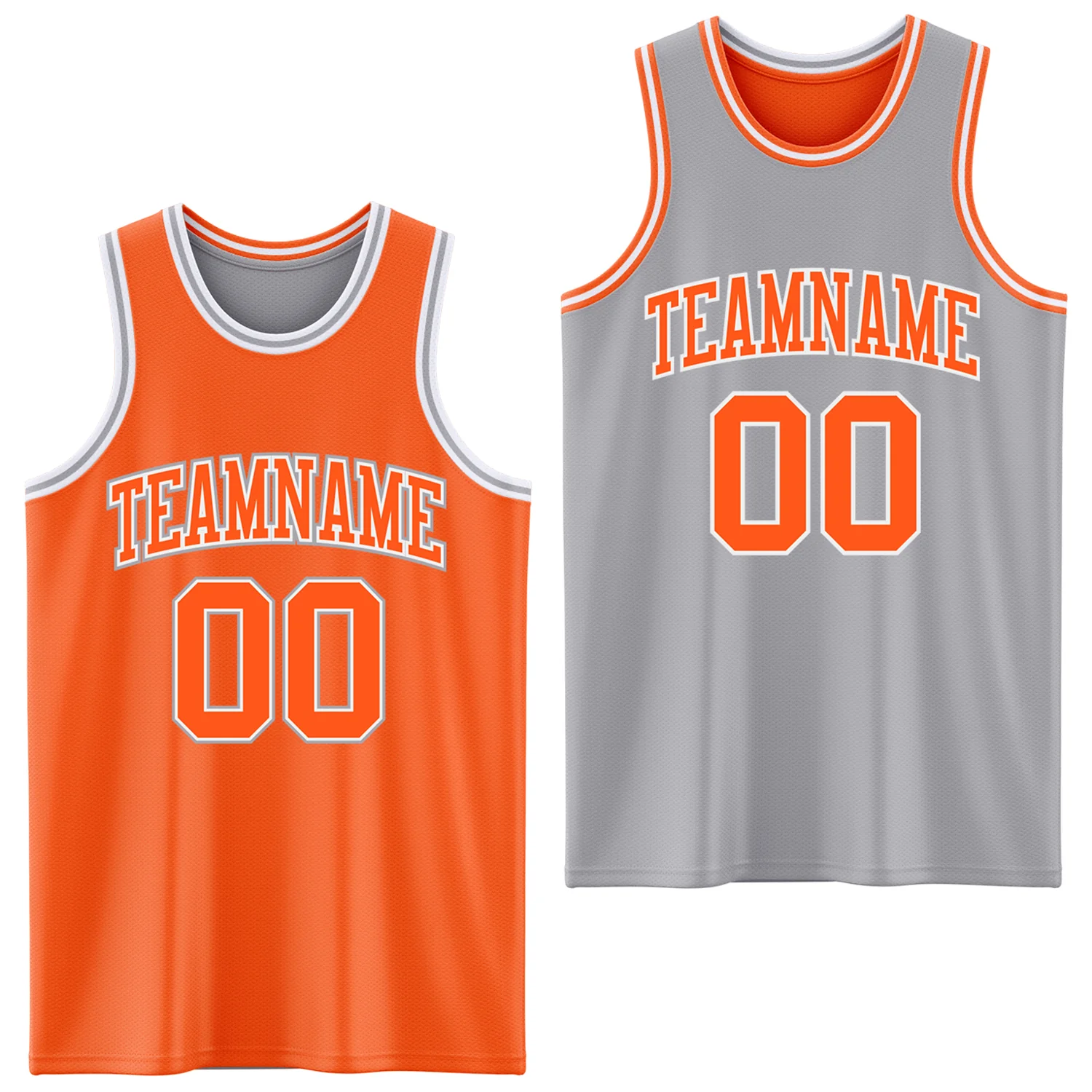 Custom Reversible Orange White-Gray Double Side Sublimation Basketball Suit Jersey