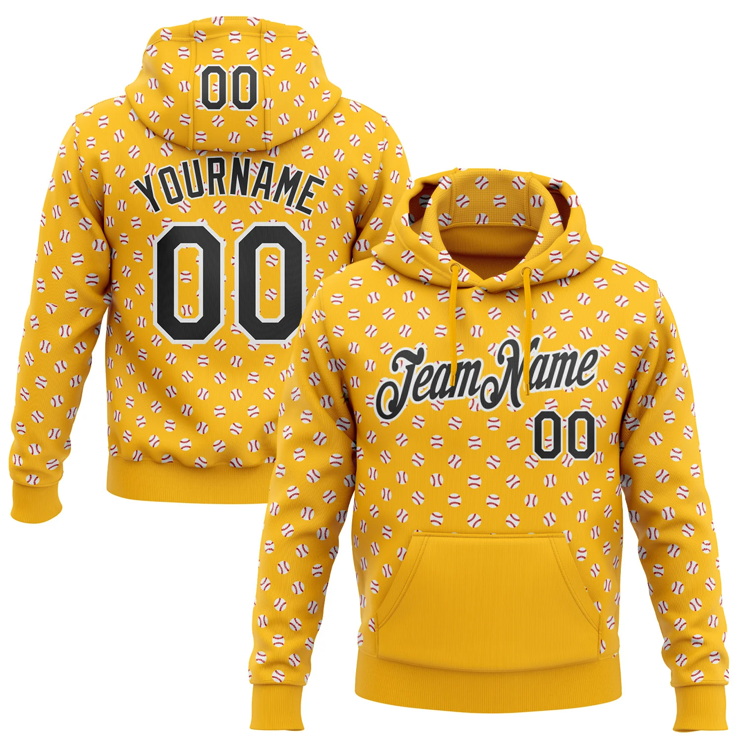 Custom Stitched Gold Black-White 3D Pattern Design Baseball Game Day Pittsburgh Inspired Sports Pullover Sweatshirt Hoodie