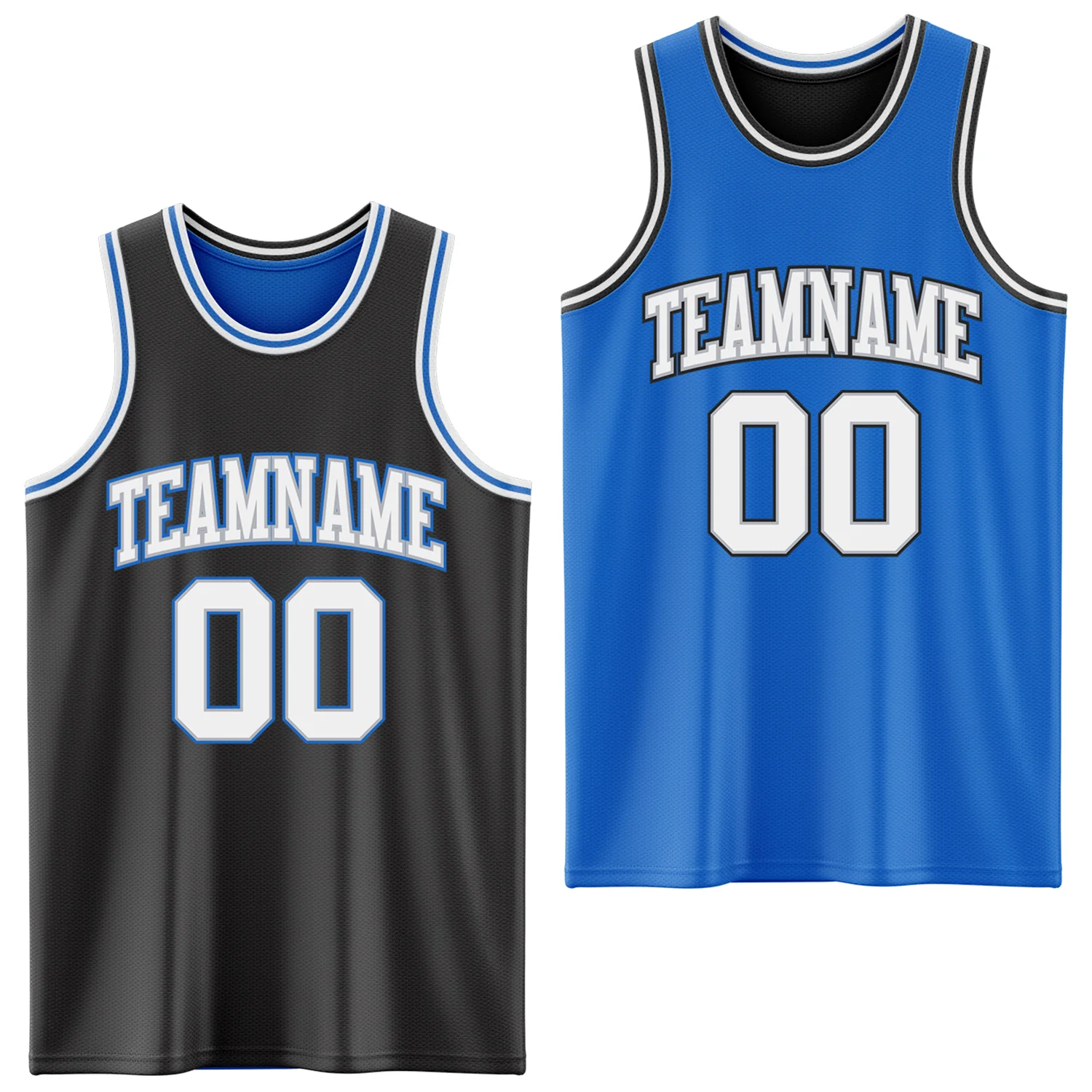 Custom Reversible Black Gray-Blue Double Side Sublimation Basketball Suit Jersey