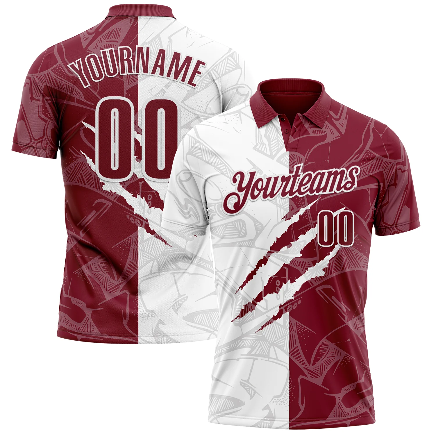 Custom Graffiti Pattern Crimson-White 3D Scratch Performance Polo Shirt