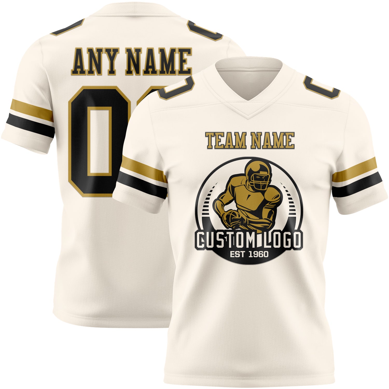 Custom Cream Black-Old Gold Authentic Football Jersey