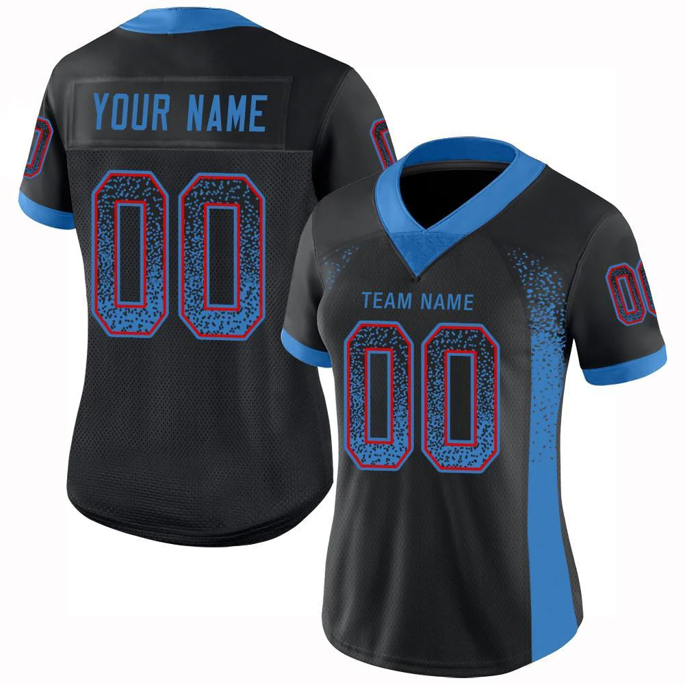 Custom Black Powder Blue-Red Drift Fashion Football Jersey