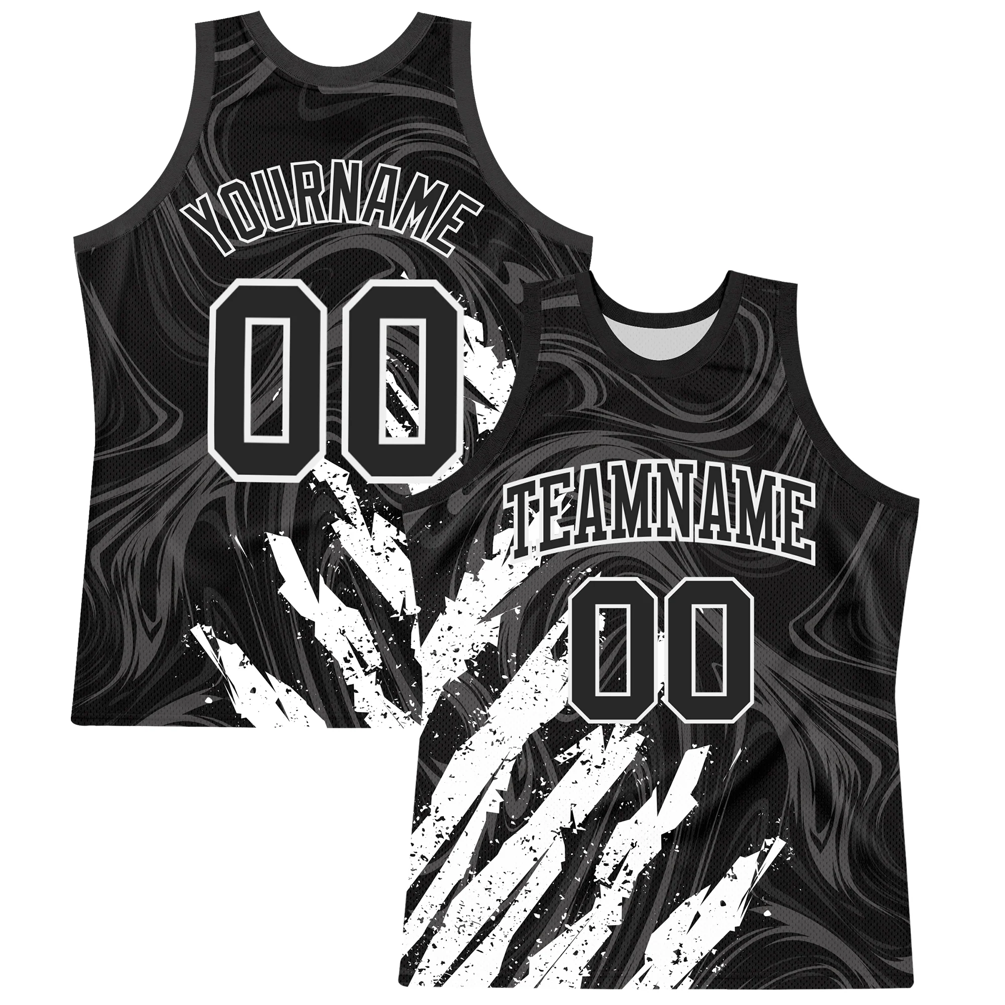 Custom Black White Splash Round Neck Sublimation Basketball Suit Jersey