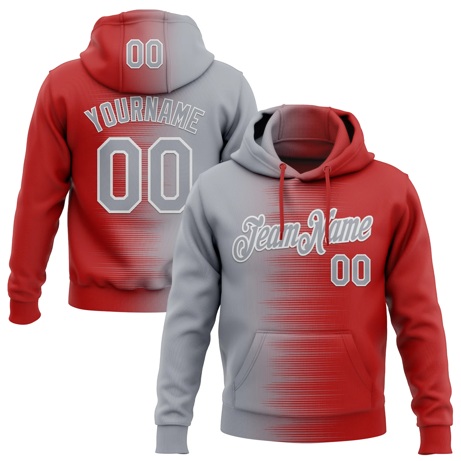 Custom Stitched Red Gray-White 3D Pattern Design Gradient Line Sports Pullover Sweatshirt Hoodie