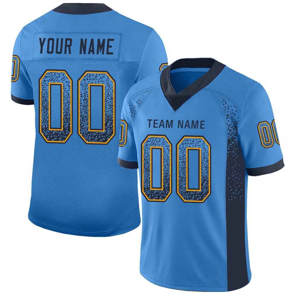 Custom Powder Blue Navy-Gold Drift Fashion Football Jersey