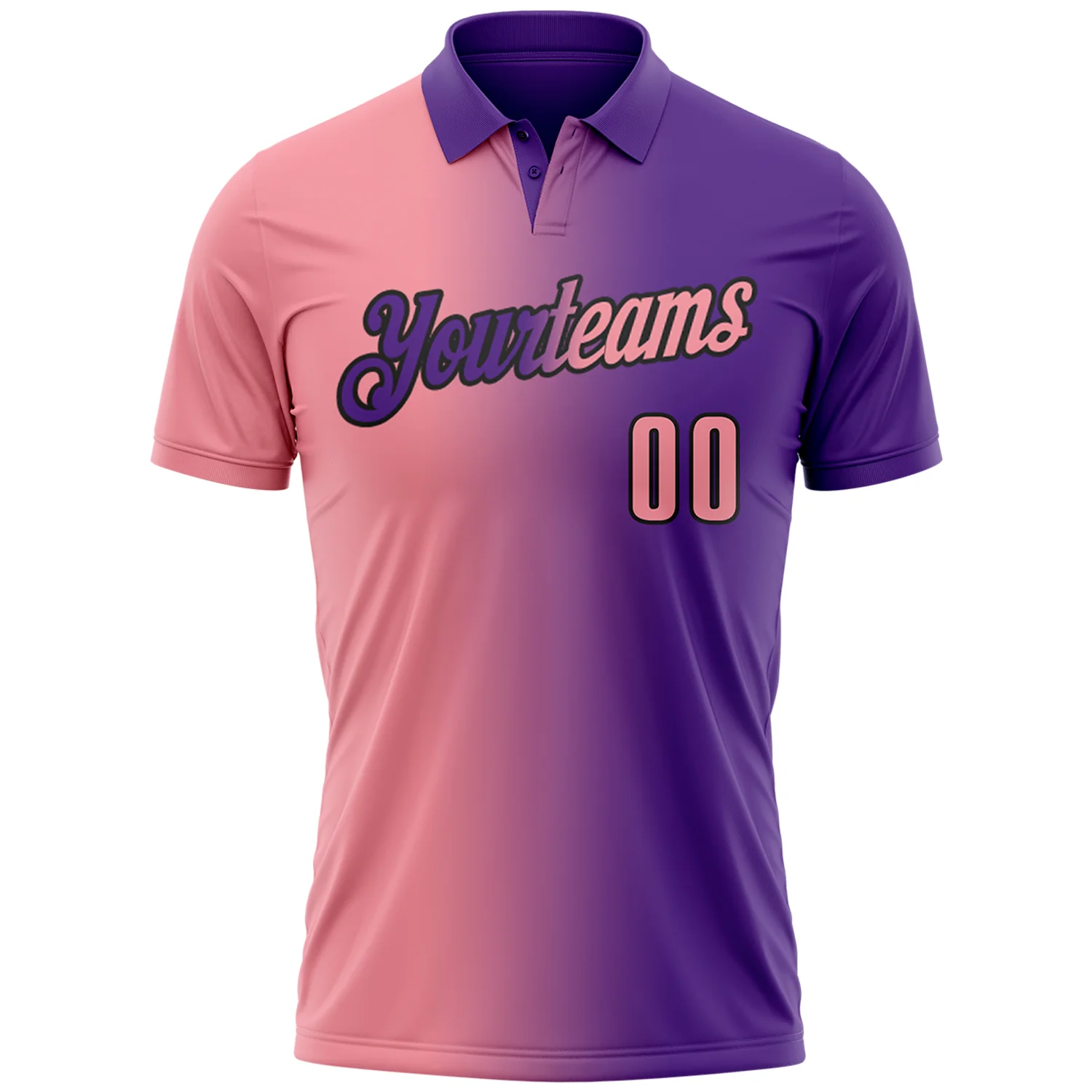 Custom Purple Medium Pink-Black 3D Gradient Fashion Performance Polo Shirt