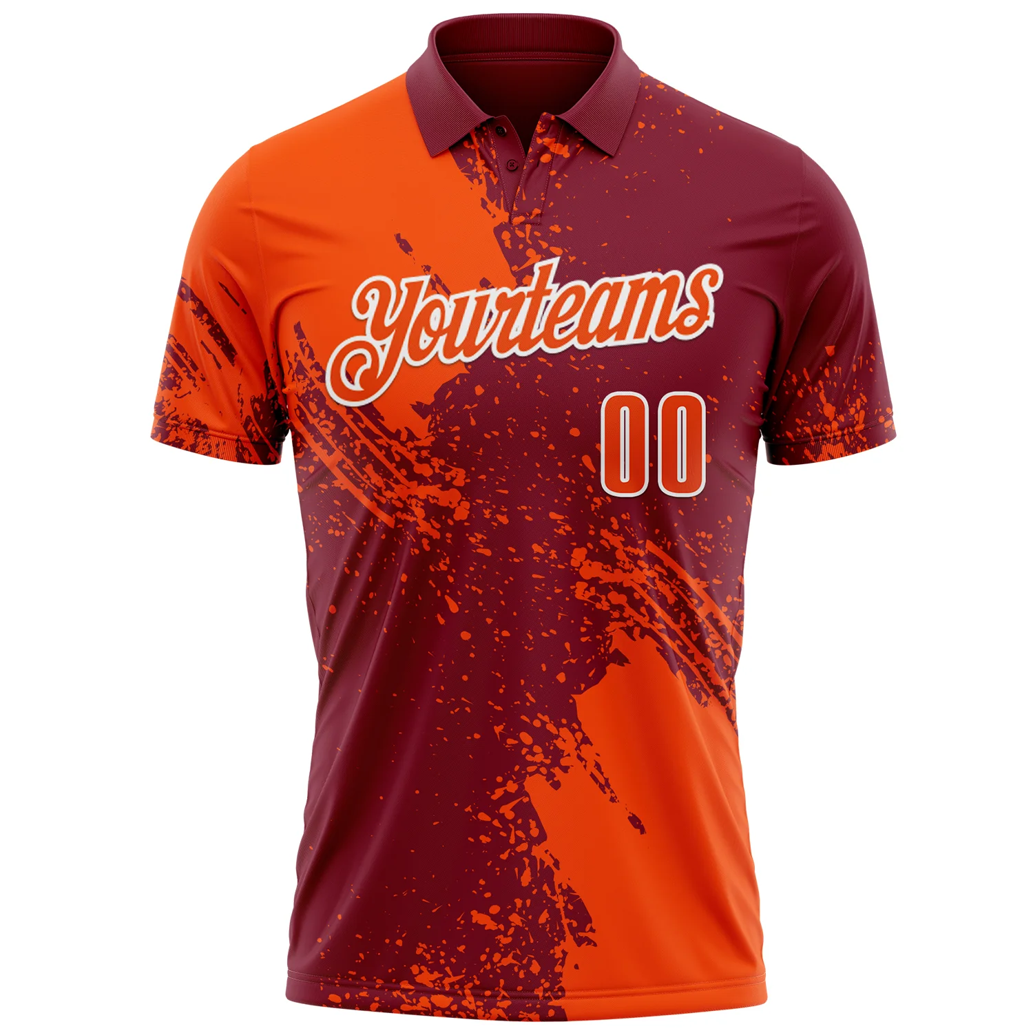 Custom Orange Crimson-White 3D Pattern Design Abstract Brush Stroke Performance Polo Shirt