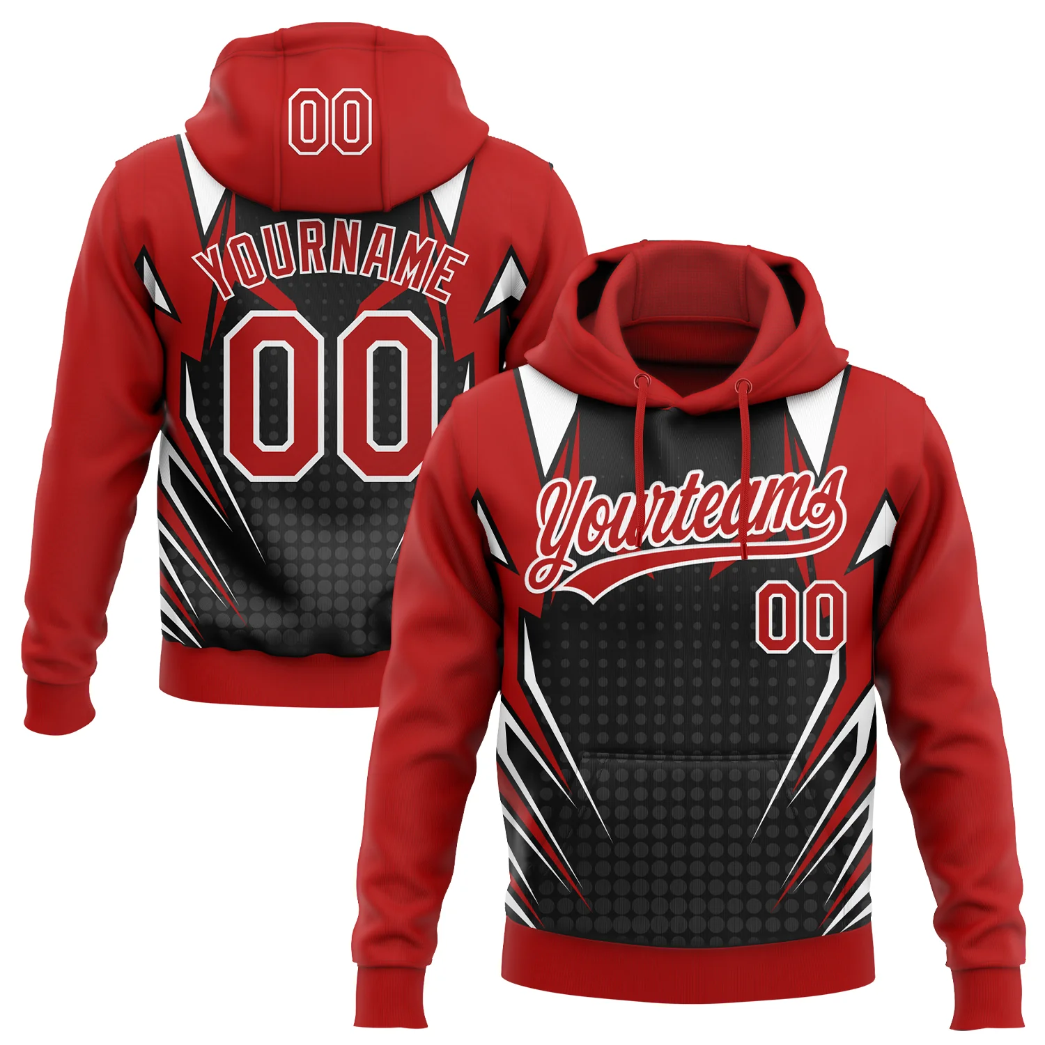 Custom Stitched Red Black-White 3D Pattern Design E-sports Pullover Sweatshirt Hoodie