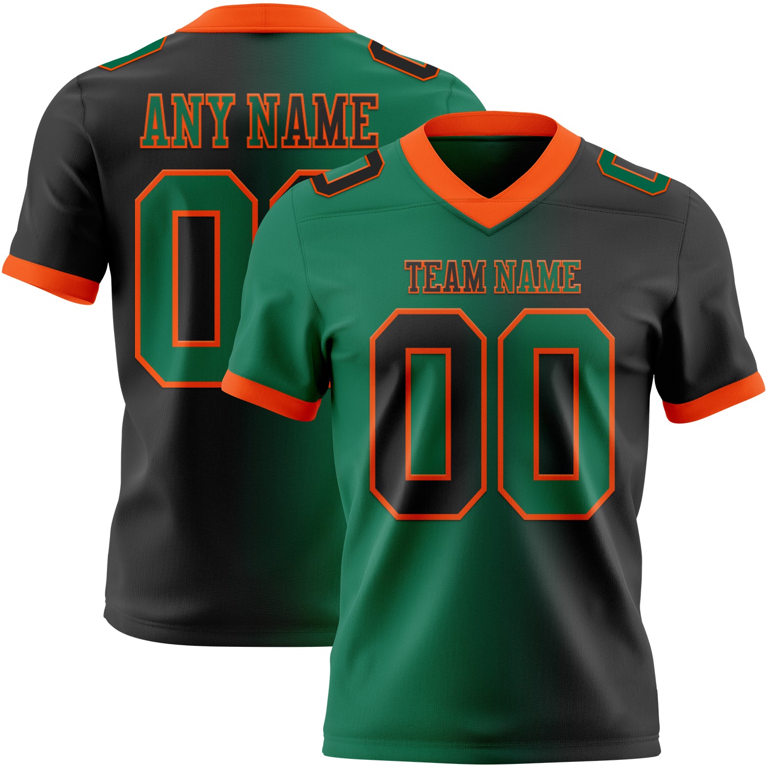 Custom Black Kelly Green-Orange Authentic Gradient Fashion Football Jersey