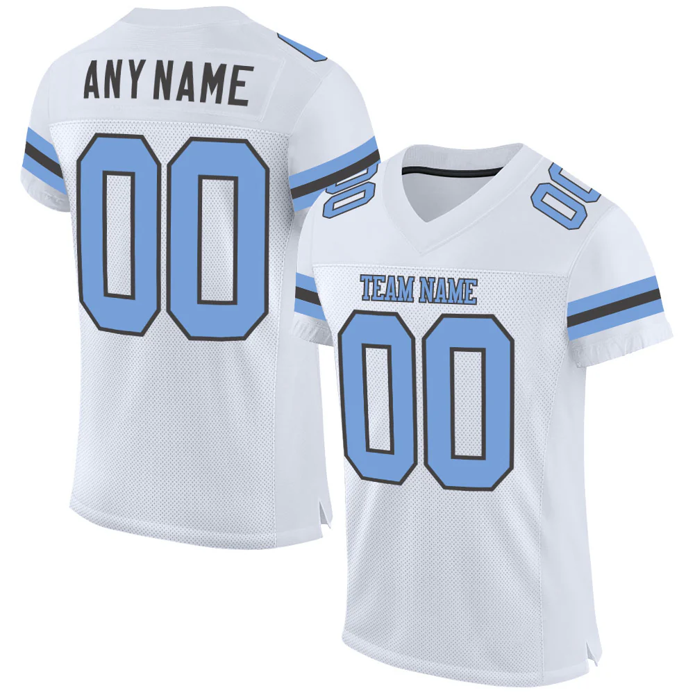 Custom White Light Blue-Steel Gray Mesh Authentic Football Jersey