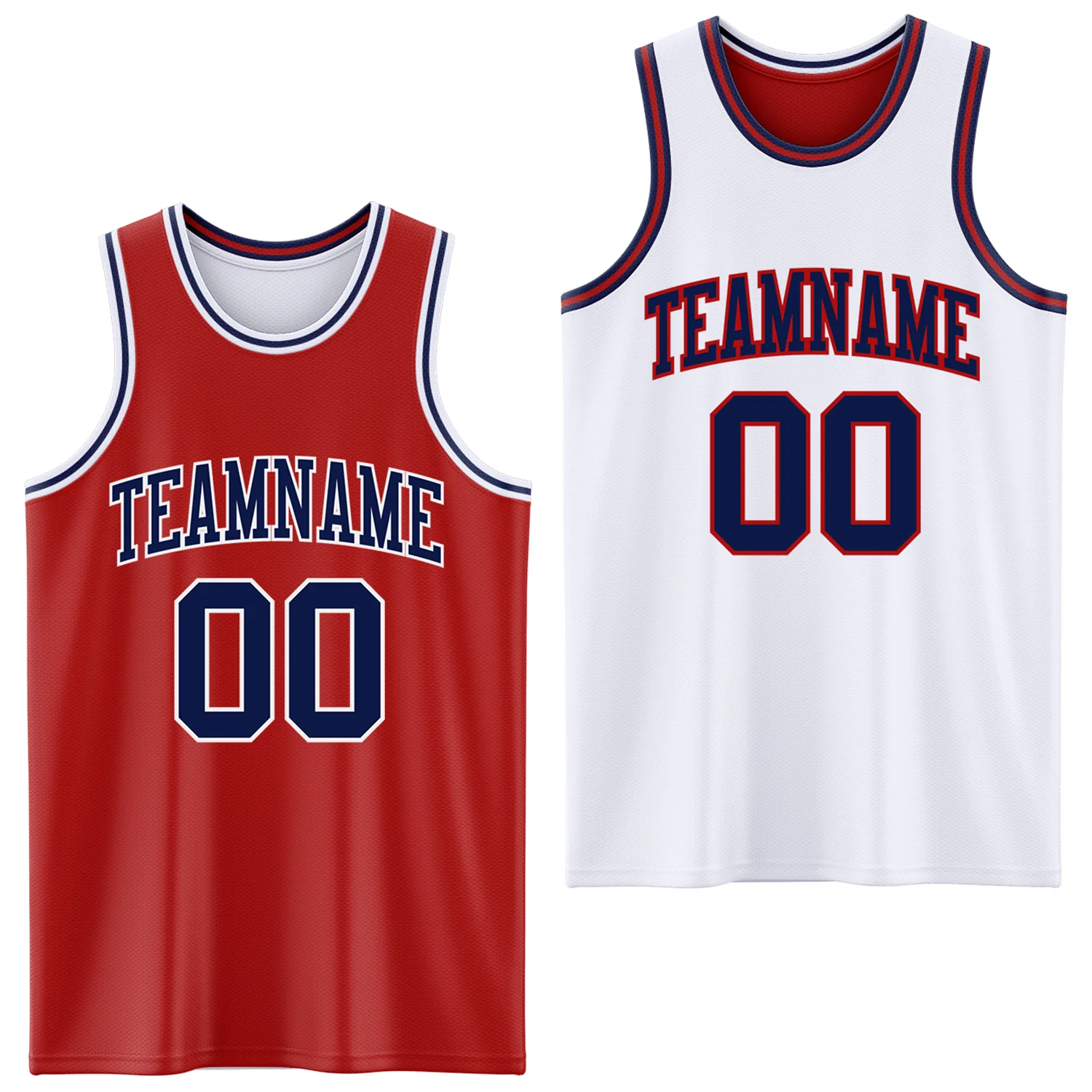 Custom Red Navy-White Reversible Double Side Sublimation Basketball Suit Jersey
