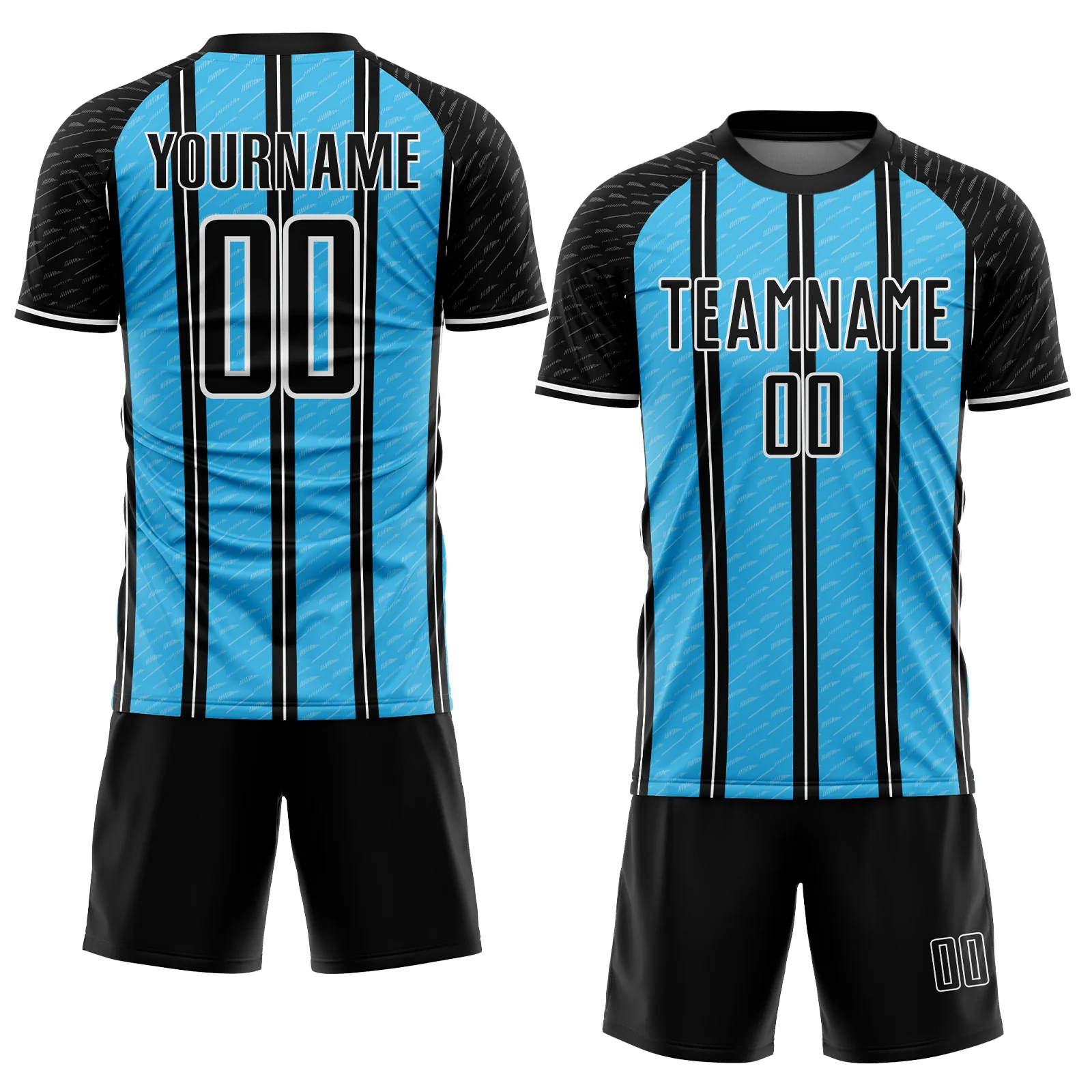 Custom Black Sky Blue-White Line Sublimation Soccer Uniform Jersey