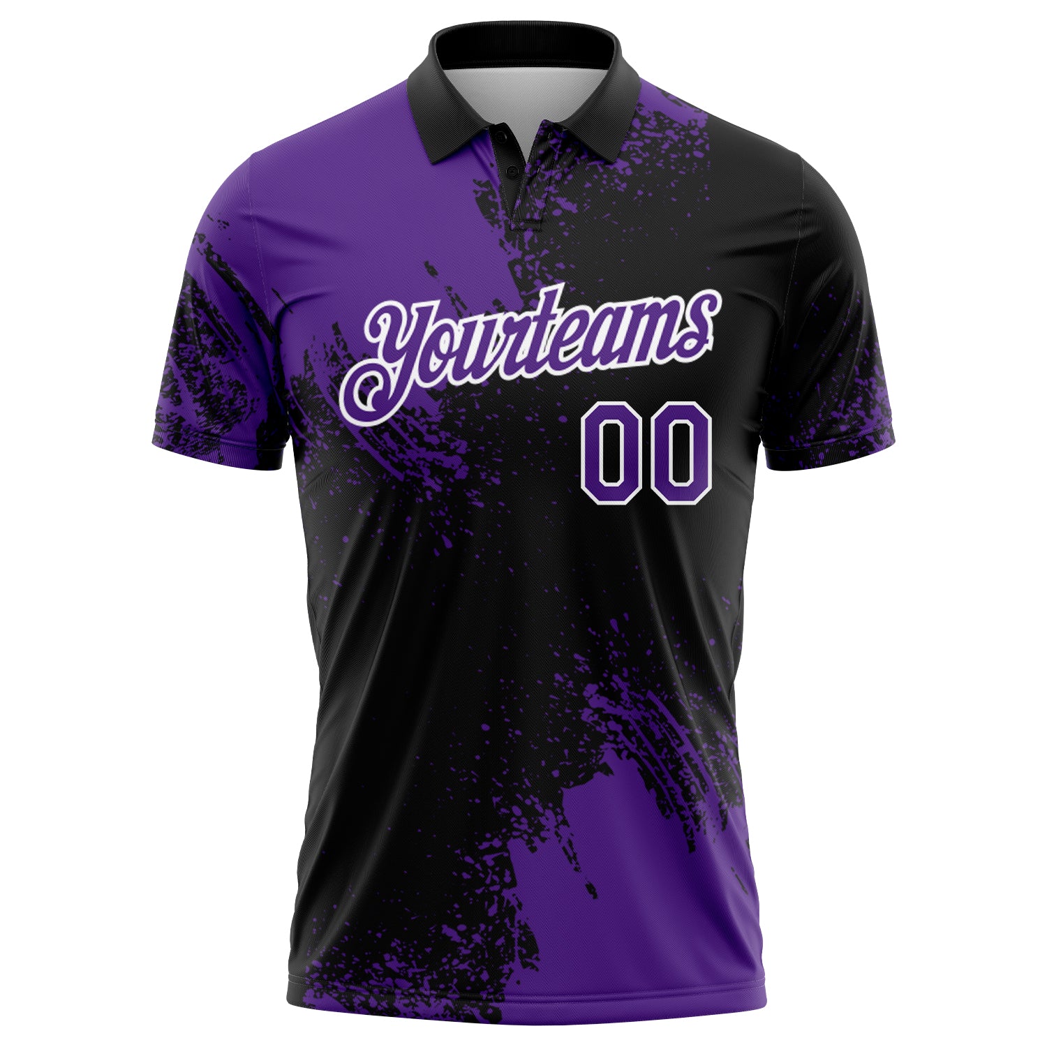 Custom Purple Black-White 3D Pattern Design Abstract Brush Stroke Performance Polo Shirt