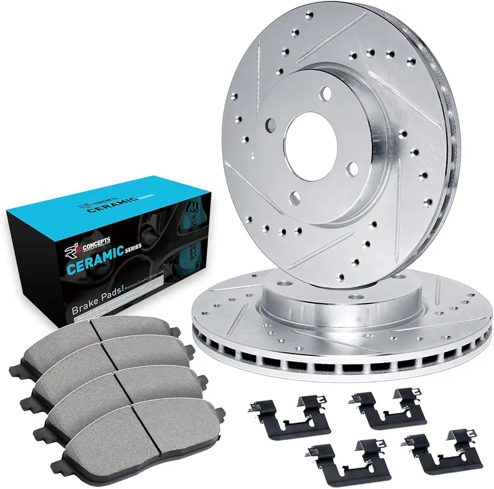 R1 Concepts Front Brakes and Rotors| Hardware Included| Front Ceramic Brake Pads and Rotors Kit| Fits 1988-1989 Honda Civic, CRX