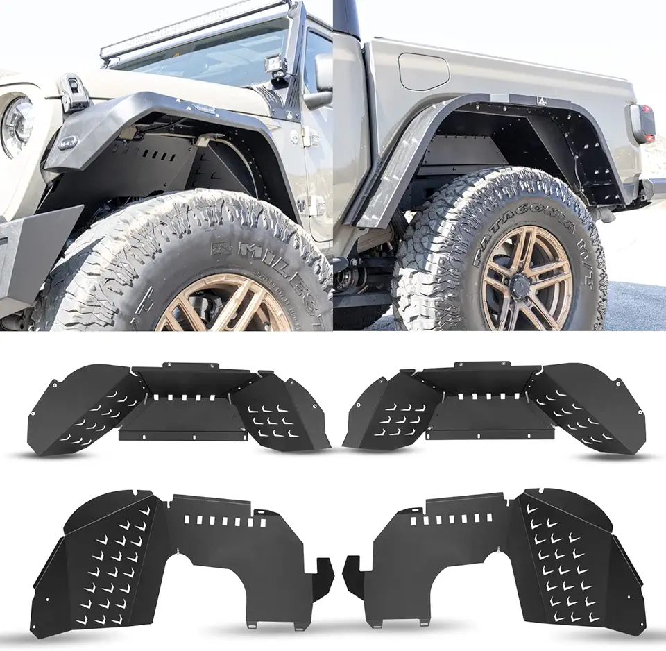 Inner Fender Liners for 2019 2020 2021 2022 2023 2024 Jeep Gladiator JT 2WD & 4WD, 4PCS Front Rear Offroad Alloy Steel Fender Flares Splash Mud Guards Wheel Well Cover Liners