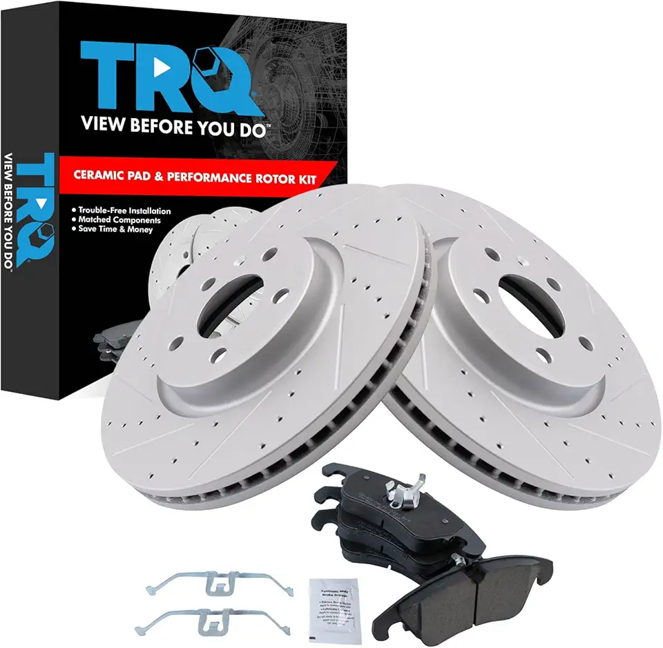 TRQ Front Brake Pad & Rotor Kit Premium G-Coated Ceramic Compatible with 12-16 Audi A4 A4 Quattro 12-14 A5 12-17 A5 Quattro 12-13 A6 13 A6 Quattro 13-16 allroad 11-12 Q5 12 S5