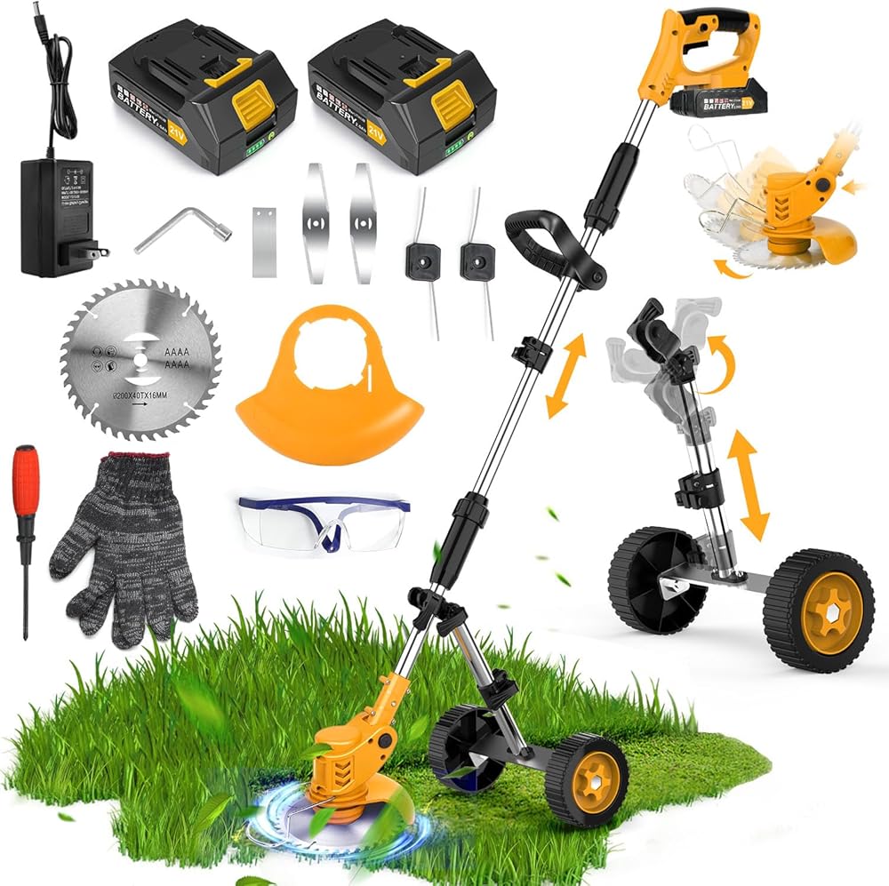 Cordless Weed Wacker 3-in-1 - 880W Electric String Trimmer With 2 Batteries, Charger, Blades & Safety Gear
