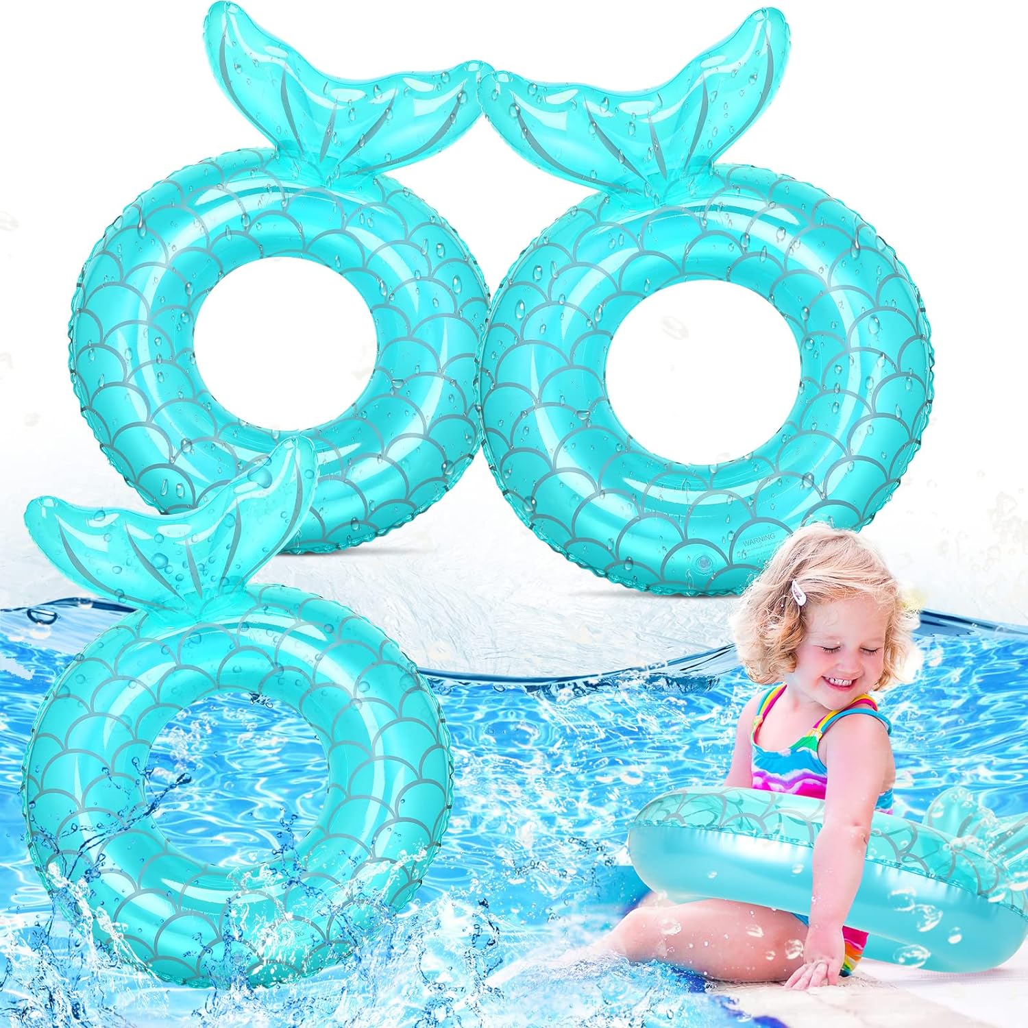 thumbnail image 2 of Beach Floats 3-Piece Inflatable Mermaid Pool Floats - Fun Water Tube Rings For Kids 986285 2 of 9
