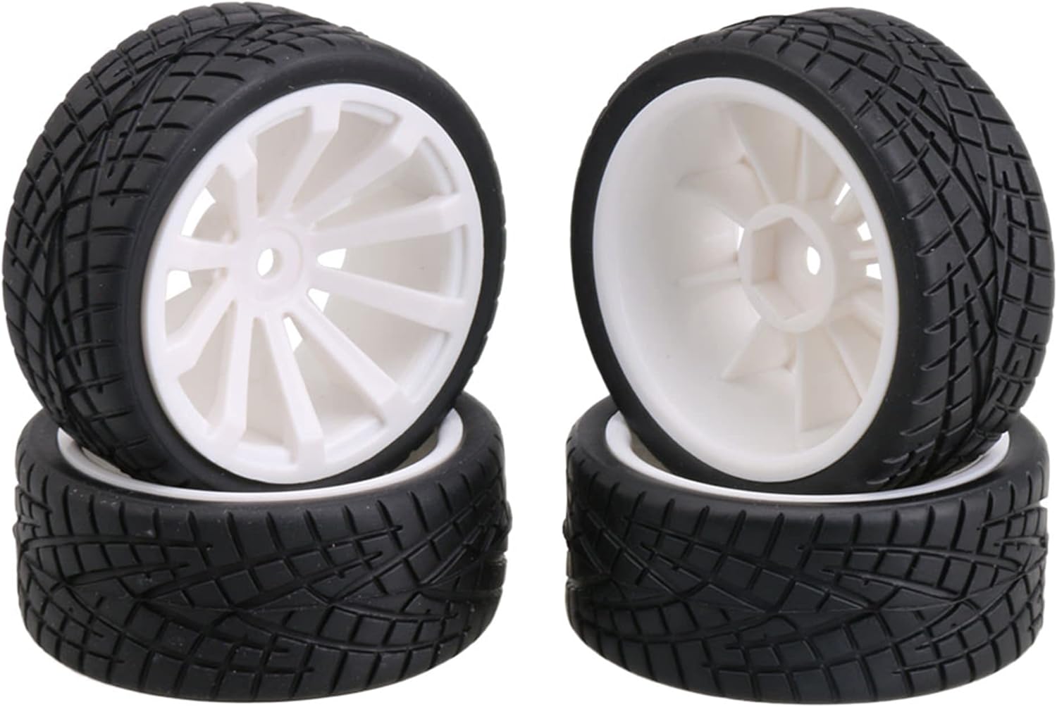 12mm Hex White Plastic 10-Spoke Wheel Rims & Black Fish Pattern Rubber ...