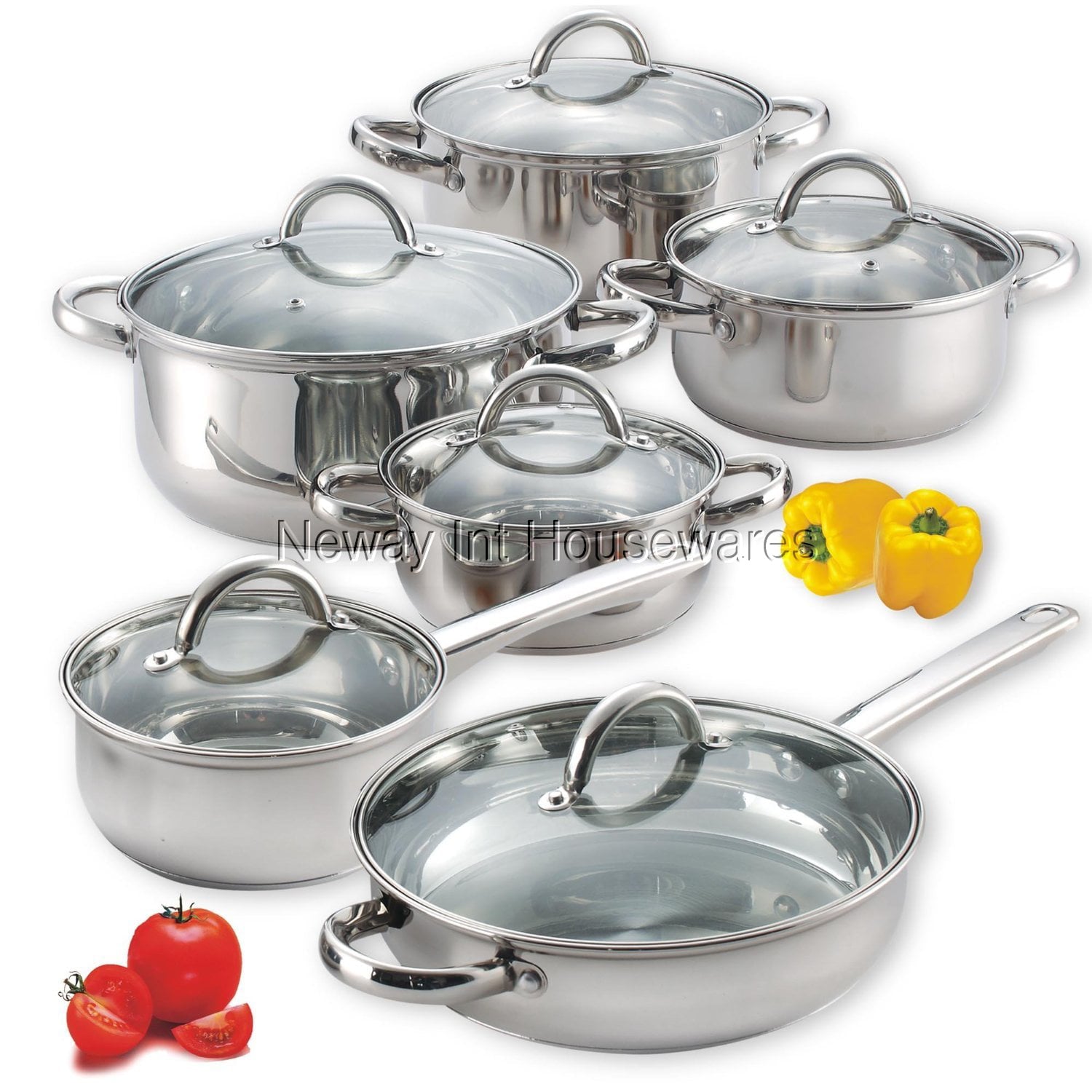 Cook N Home Basic Cookware Sets, 12-Piece, Stainless Steel Silver