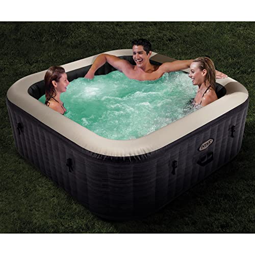 28451EP PureSpa Plus 94 Inch Diameter 6 Person Portable Inflatable Square Hot Tub Spa with 190 Bubble Jets and Built in Heater Pump Greystone