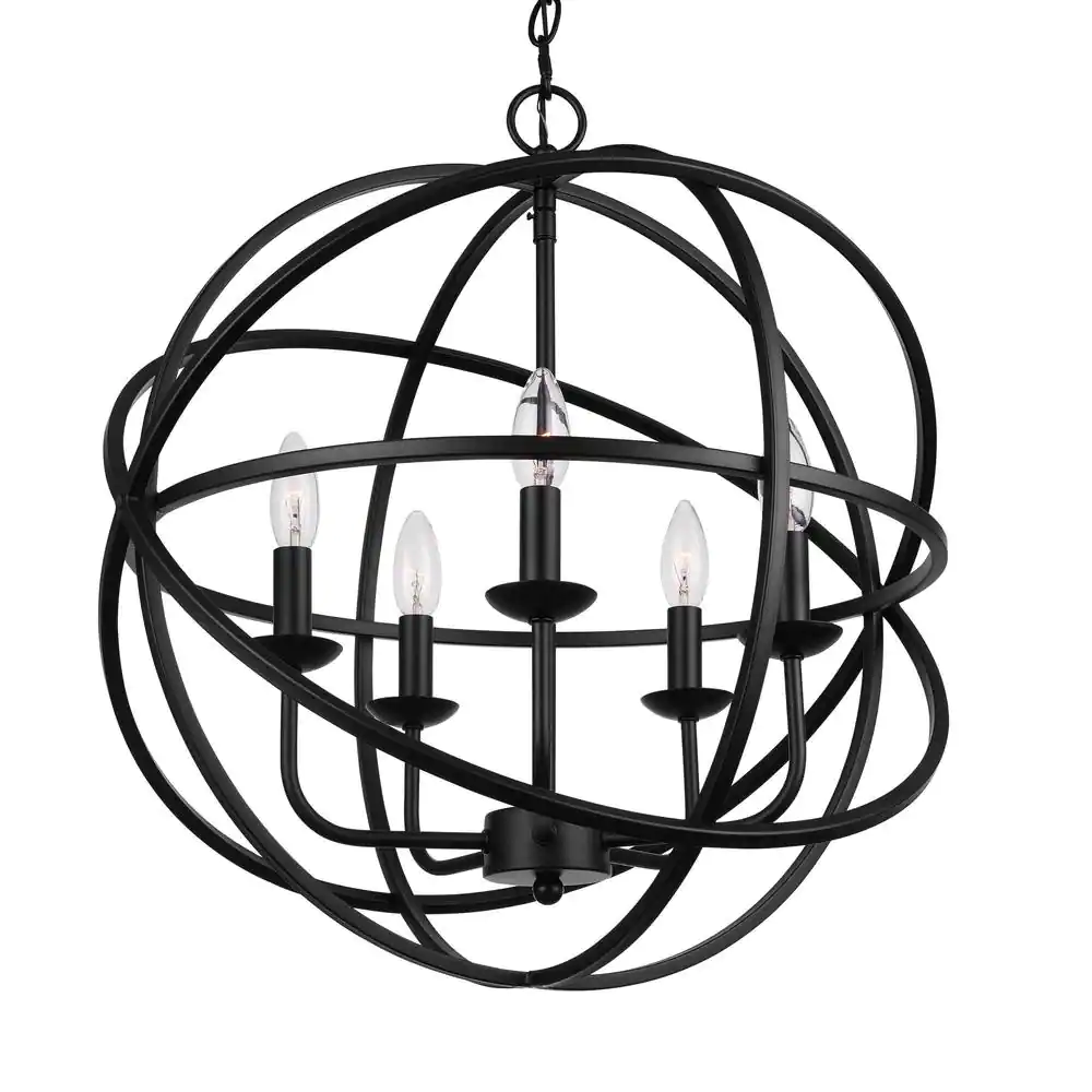 Home Decorators Collection Sarolta Sands 5-Light Black Orb Chandelier for Dining Room