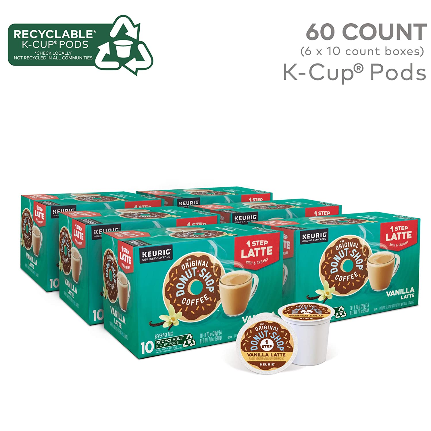 The Original Donut Shop SingleServe Keurig KCup Flavored Coffee Pods Vanilla Latte 60 Count