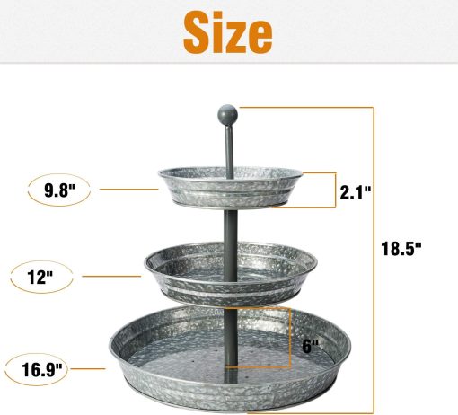 Galvanized 3-Tier Serving Tray, Metal Tiered Serving Rack Decorative Cupcake Stand