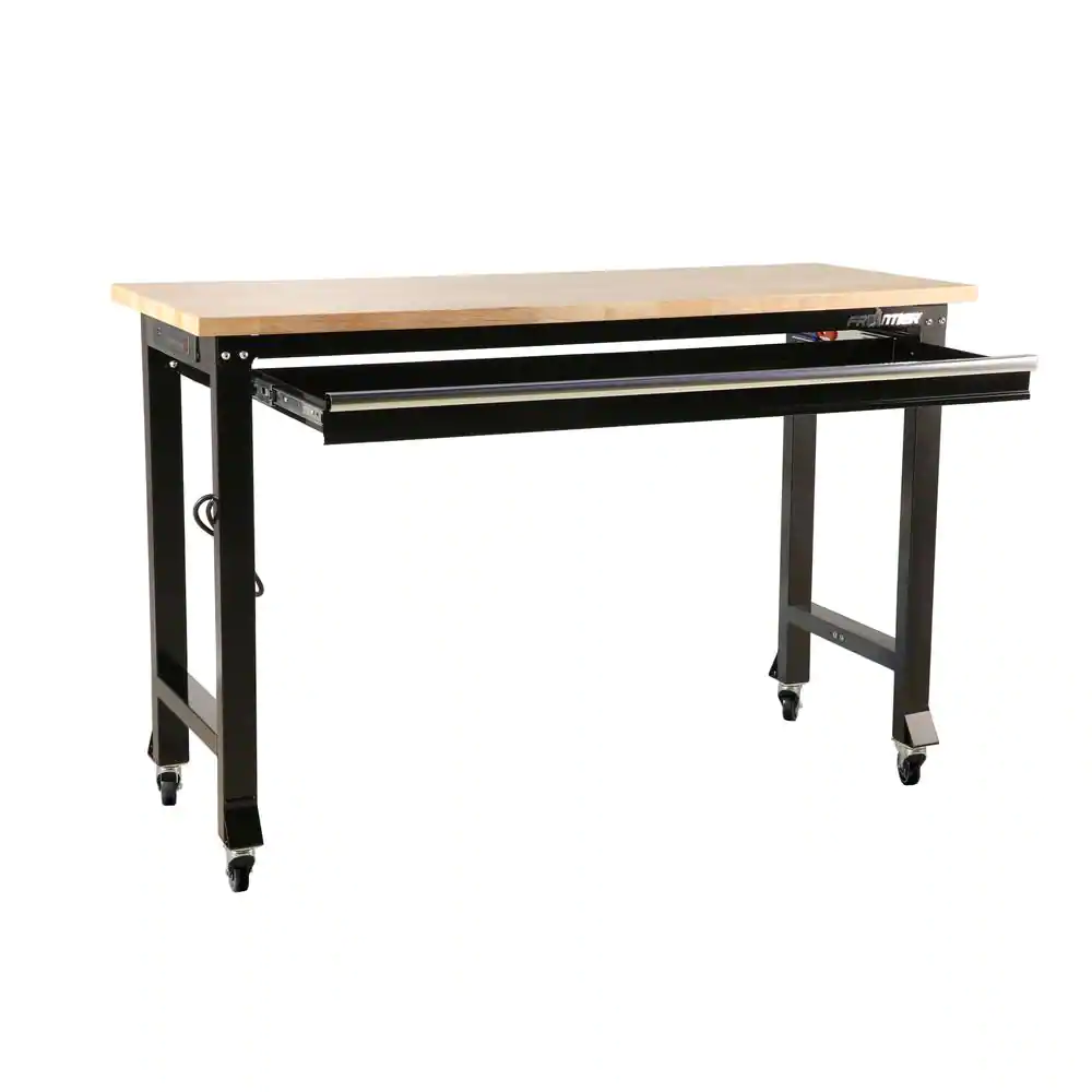 Frontier 5 ft. Workbench with Rubber Wood Top, Single Drawer and Casters