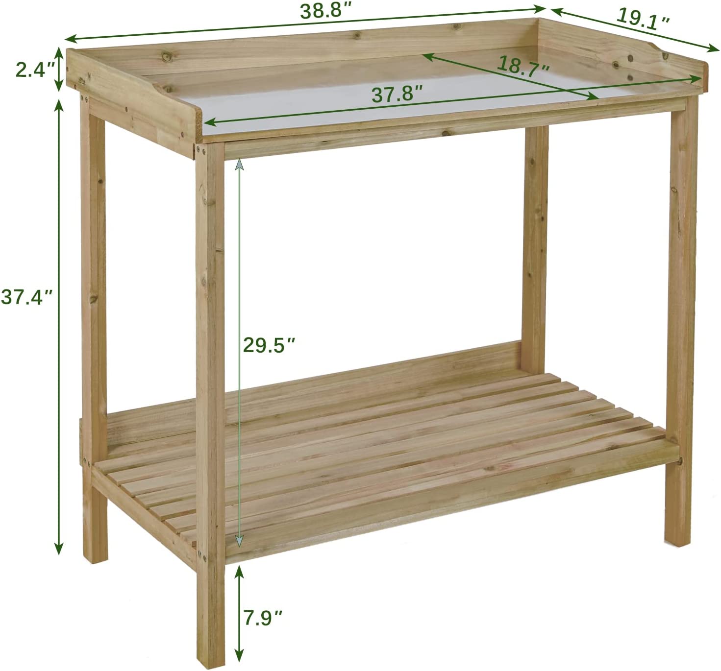 AuAg Outdoor Potting Bench, 2 Tier Planting Table with Metal Tabletop, Garden Potting Table, Wooden Workstation Table, Outside Prep Station for Backyard, Kitchen, Garage, Patio (Natural)