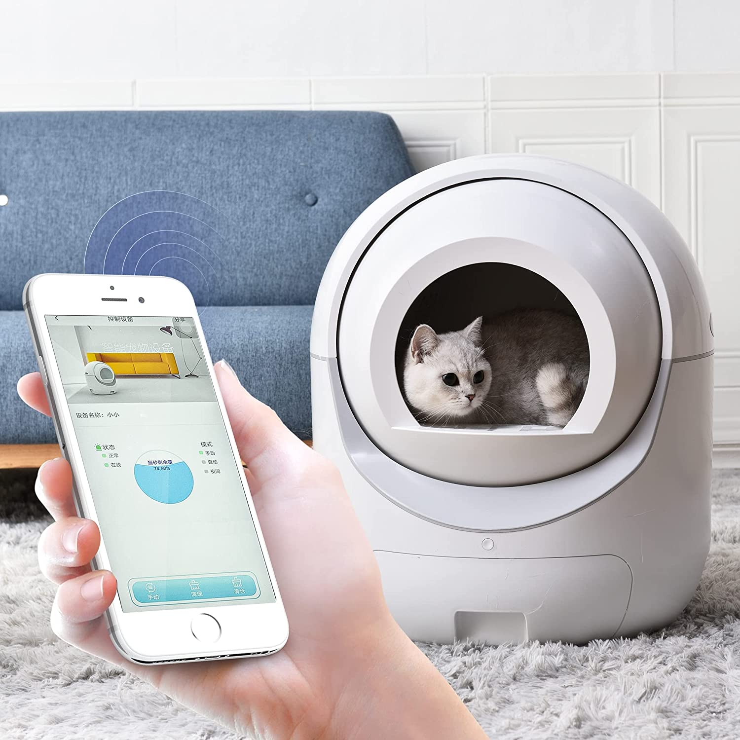 Automatic Cat Litter Box Self-Cleaning Cat Litter Box with Automatic Scoop, App Control Support 5Gand2.4G WiFi Odor Removal Safety, for Multiple Cats