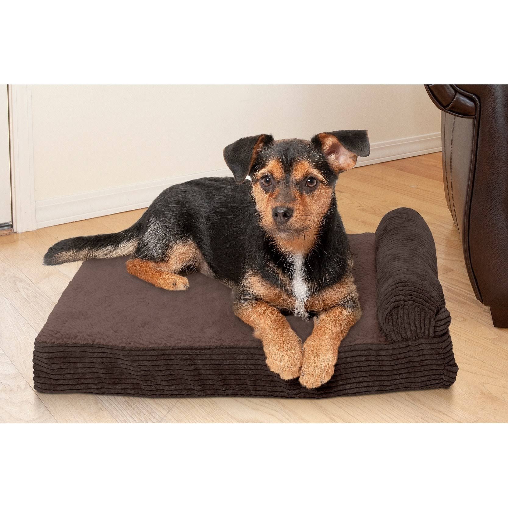 FurHaven Pet Bed | Faux Fleece u0026 Corduroy Memory Foam Chaise Lounge Dog Bed – Jumbo – Sandstone