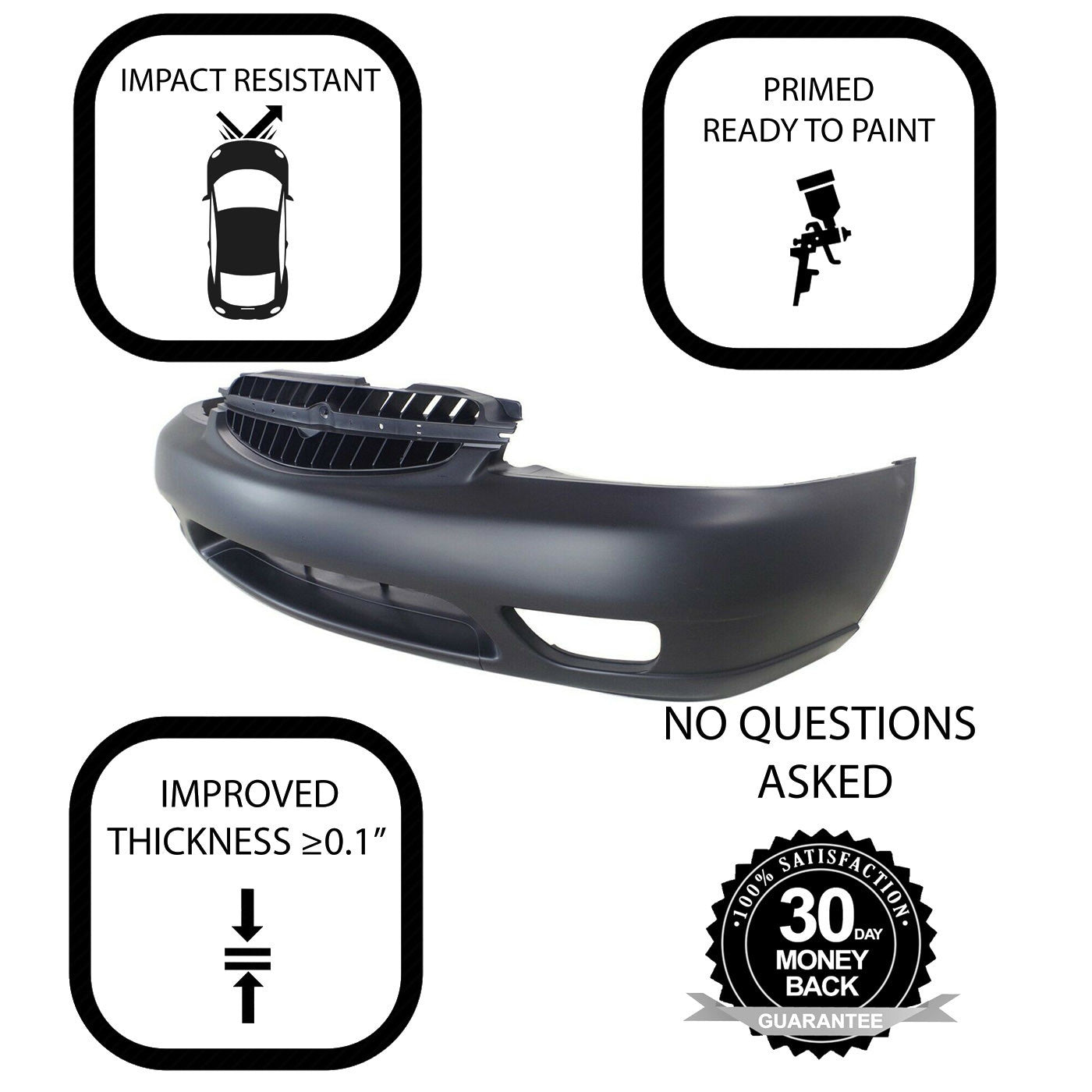 Front Bumper Cover For 2000 2001 Nissan Altima w/ Fog Lights Holes F20220Z925