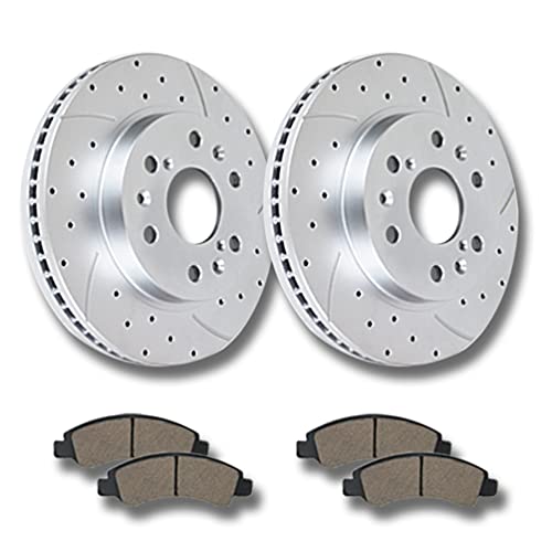 Front Brake Kit, Drilled and Slotted Brake Rotors Ceramic Brake Pads