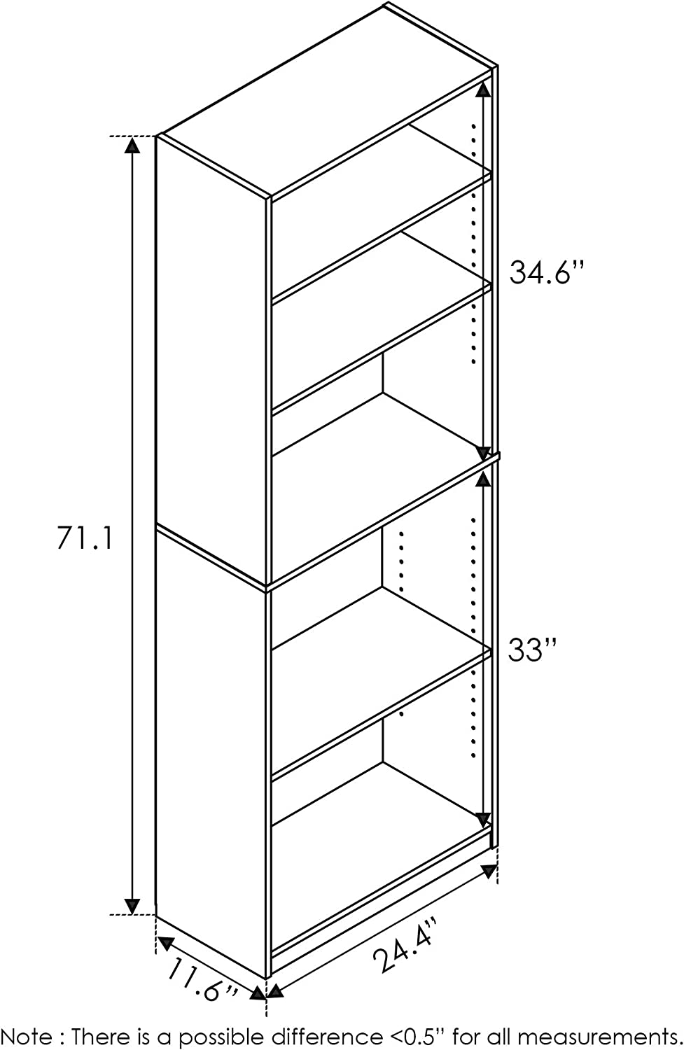 FURINNO JAYA Simply Home 5-Shelf Bookcase, 5-Tier, White
