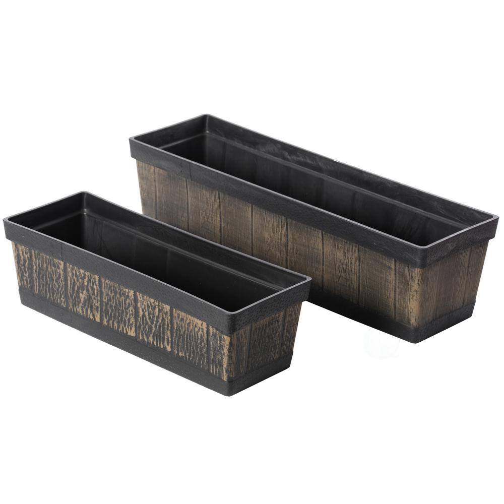 Gardenised Outdoor and Indoor Rectangle Trough Plastic Planter Box, Vegetables or Flower Planting Pot, Brown Large