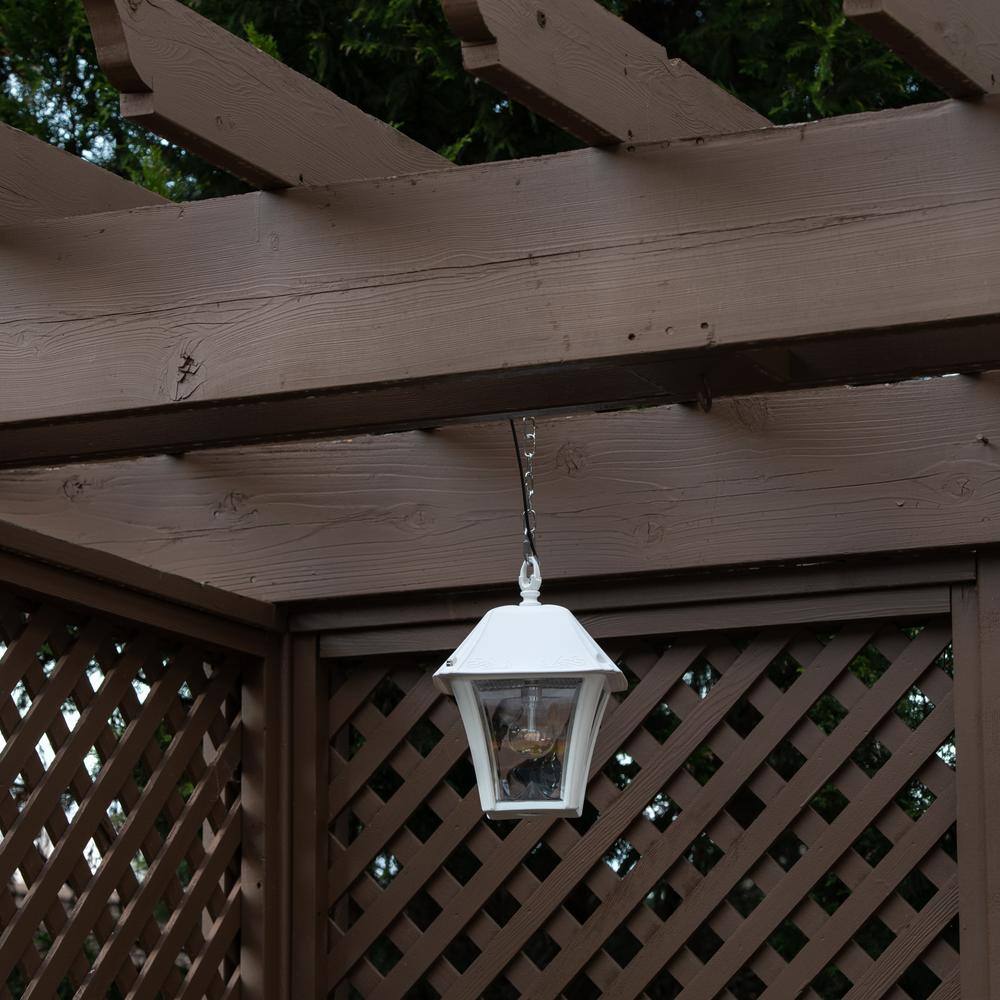 GAMA SONIC Baytown II Solar 1-Light White Outdoor Pendant Chandelier Hanging Light With Remote Control For Pergola Gazebo Pavilion