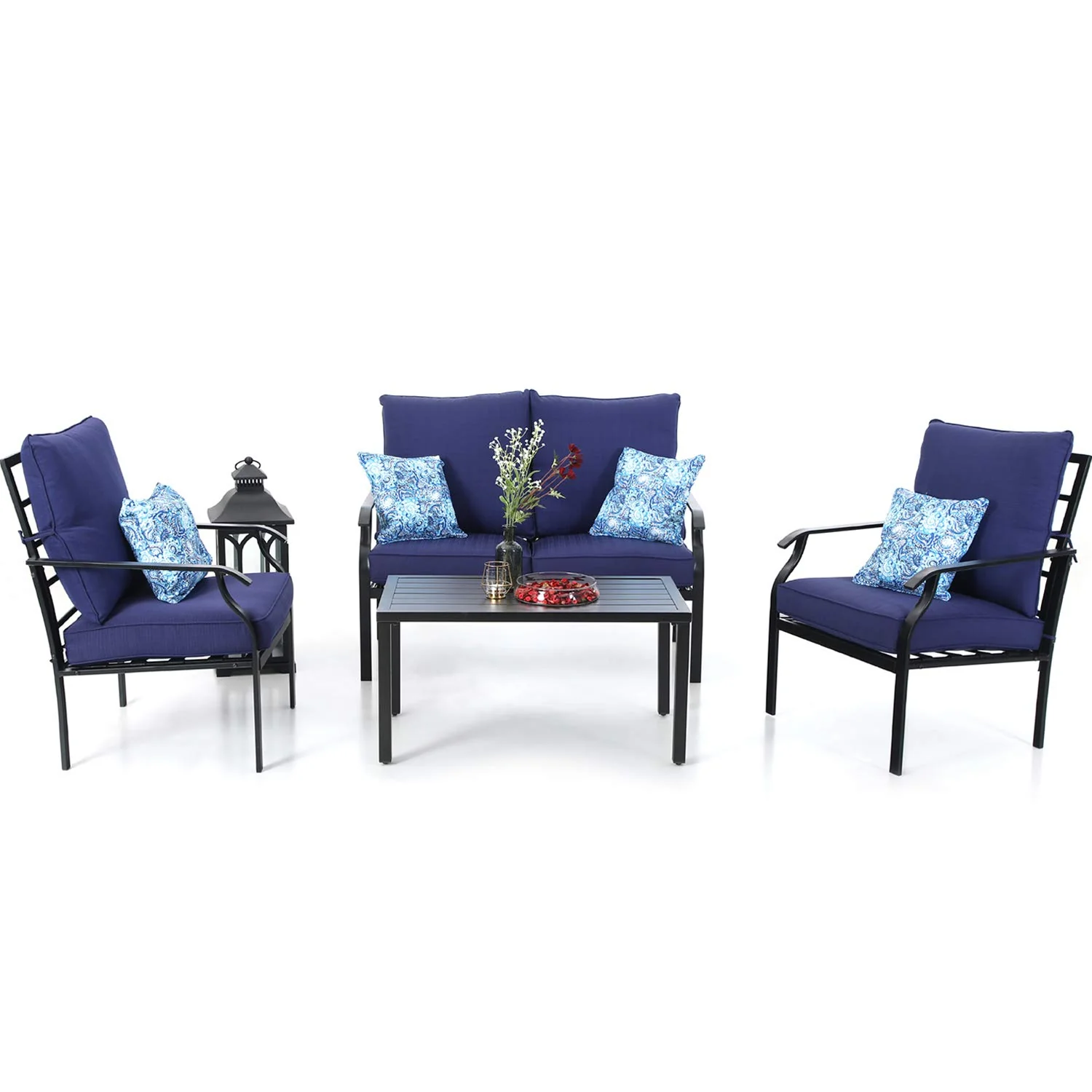 PHI VILLA 4 Piece Metal Patio Conversation Set with Cushion