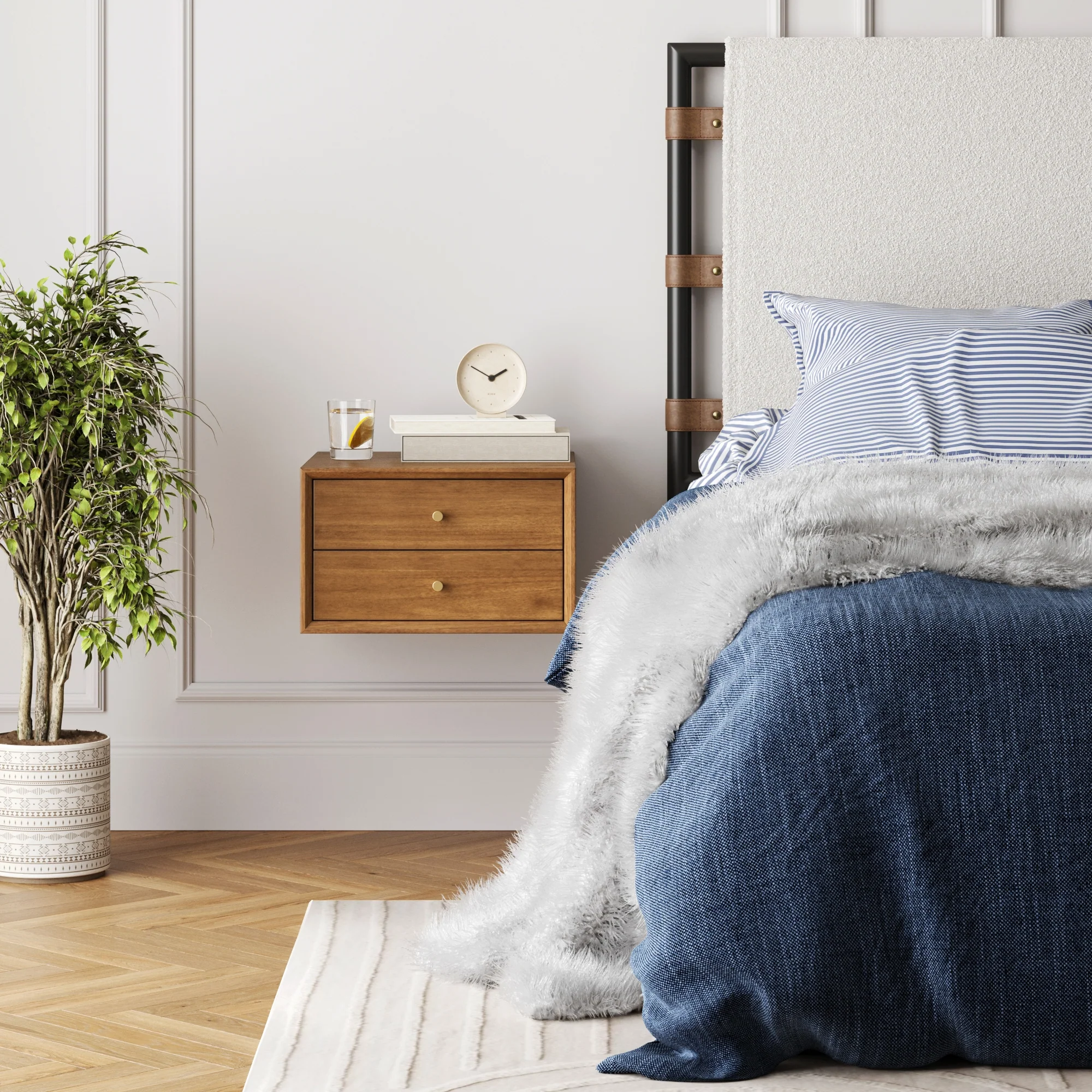 Wood Wall Mount Floating Nightstand Acacia