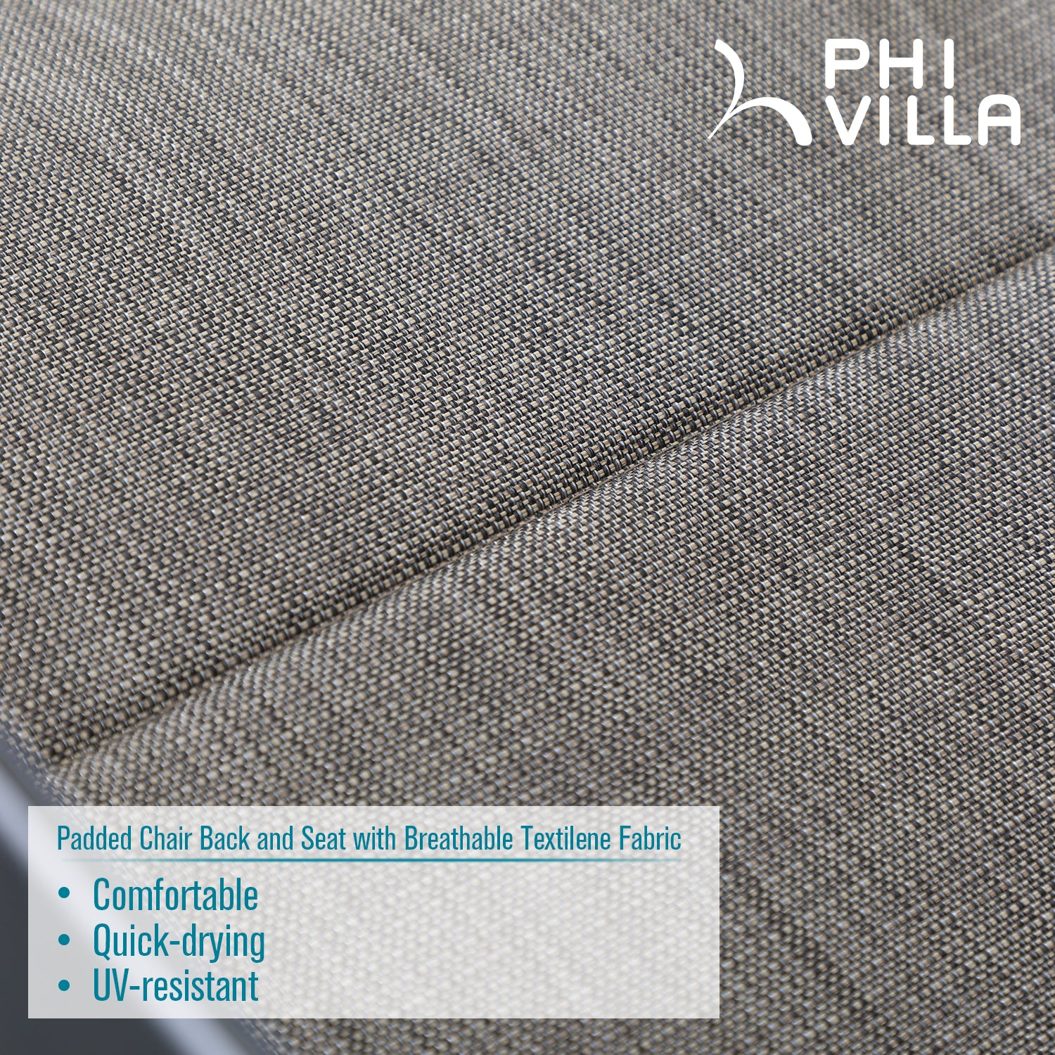 PHI VILLA 5-Piece Patio Dining Set Wave-arm Padded Textilene Chairs & Geometrically Stamped Round Table