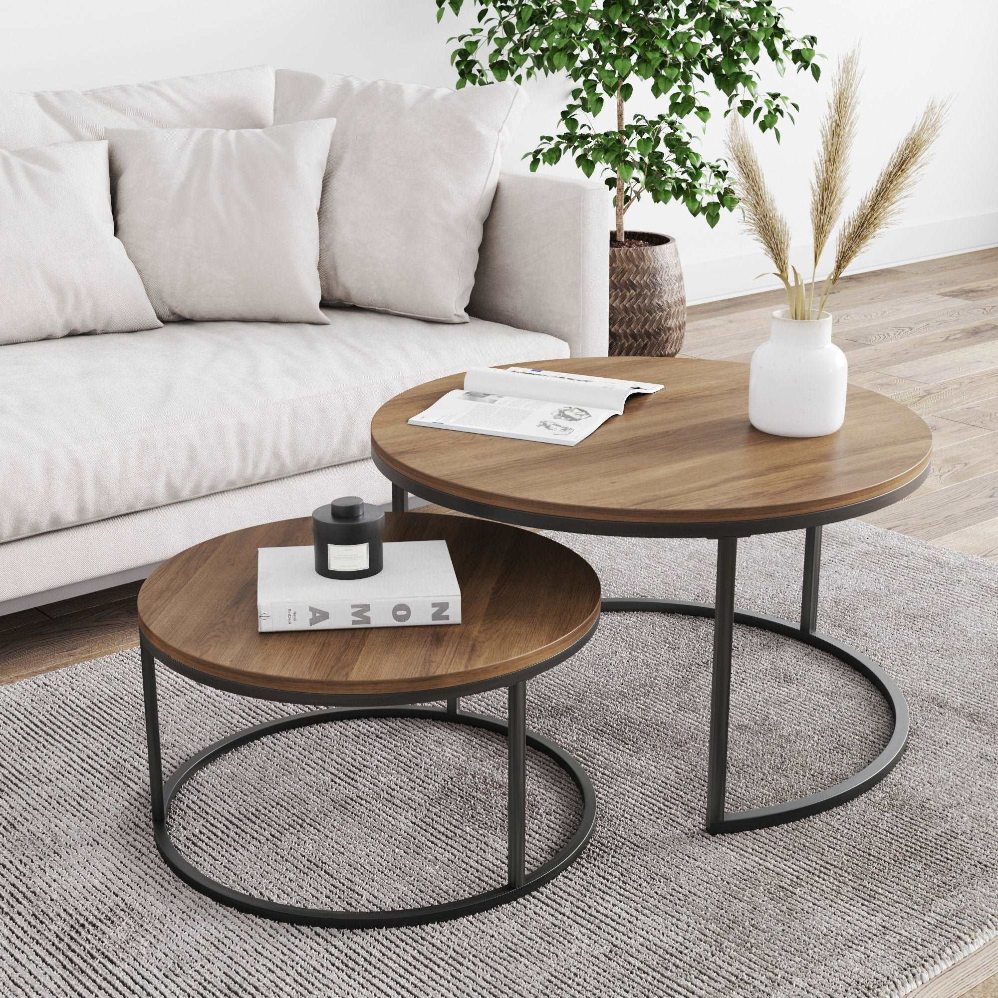 Wood Nesting Coffee Table Set Nutmeg