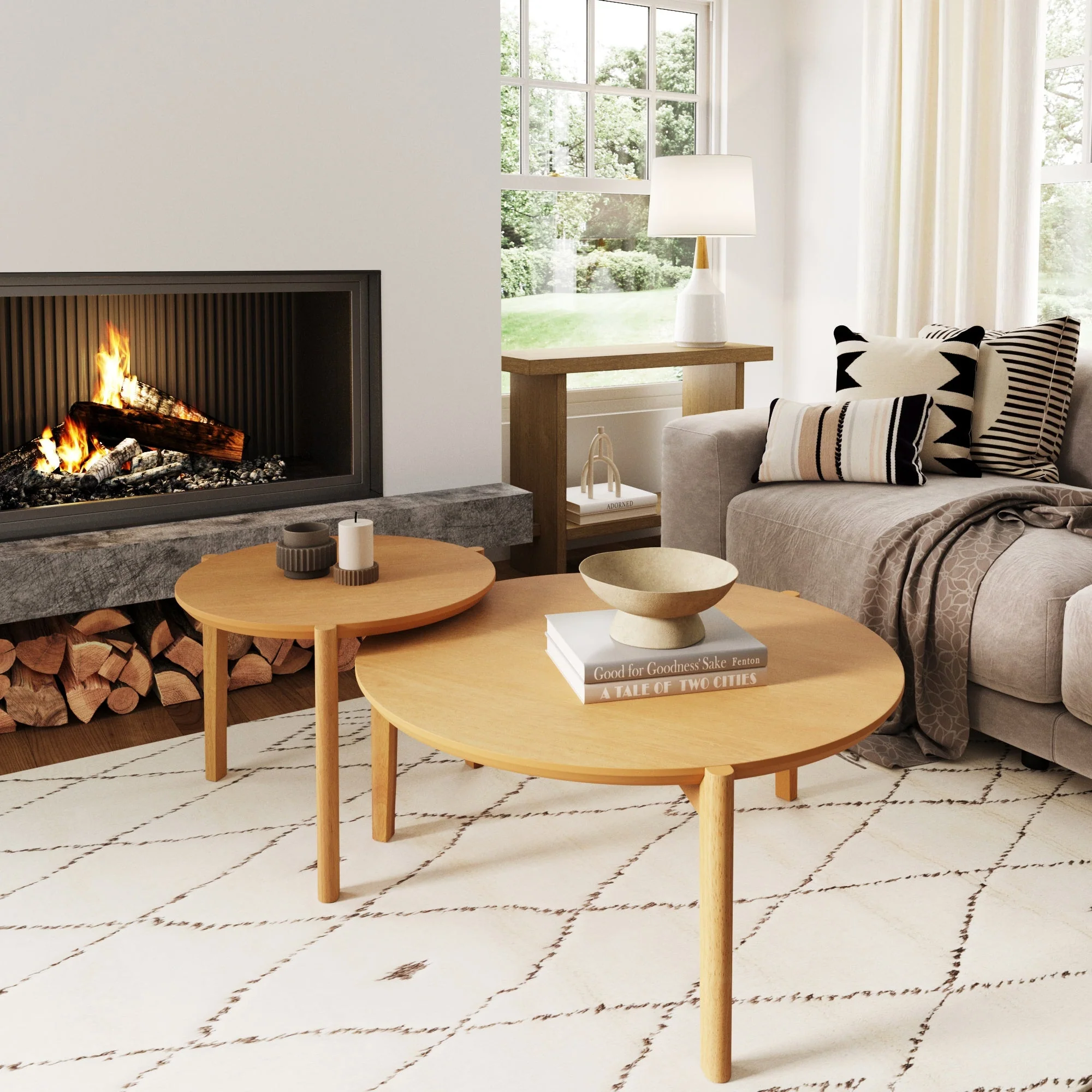 Wood Nesting Coffee Table Set Warm Pine