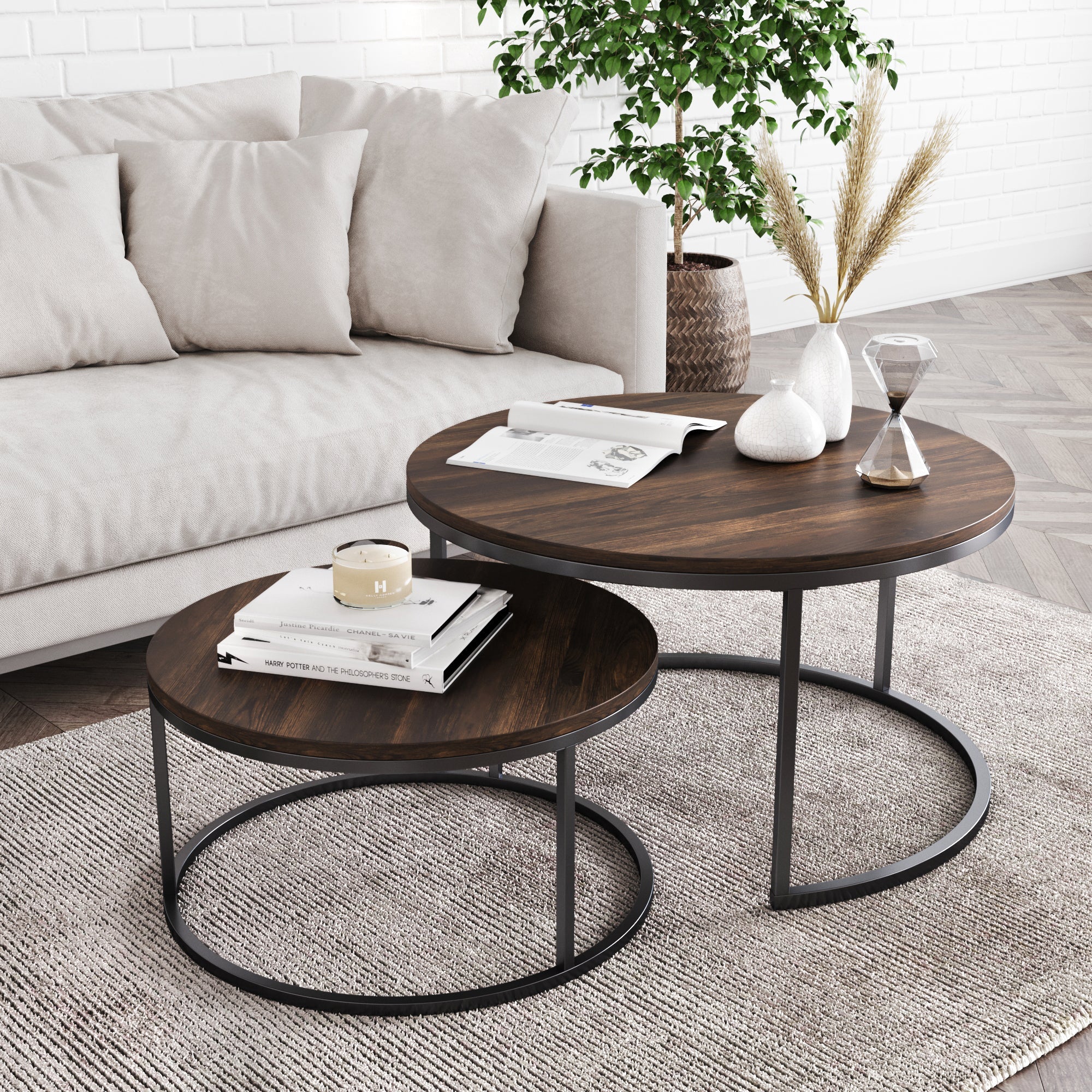 Wood Nesting Coffee Table Set Oak