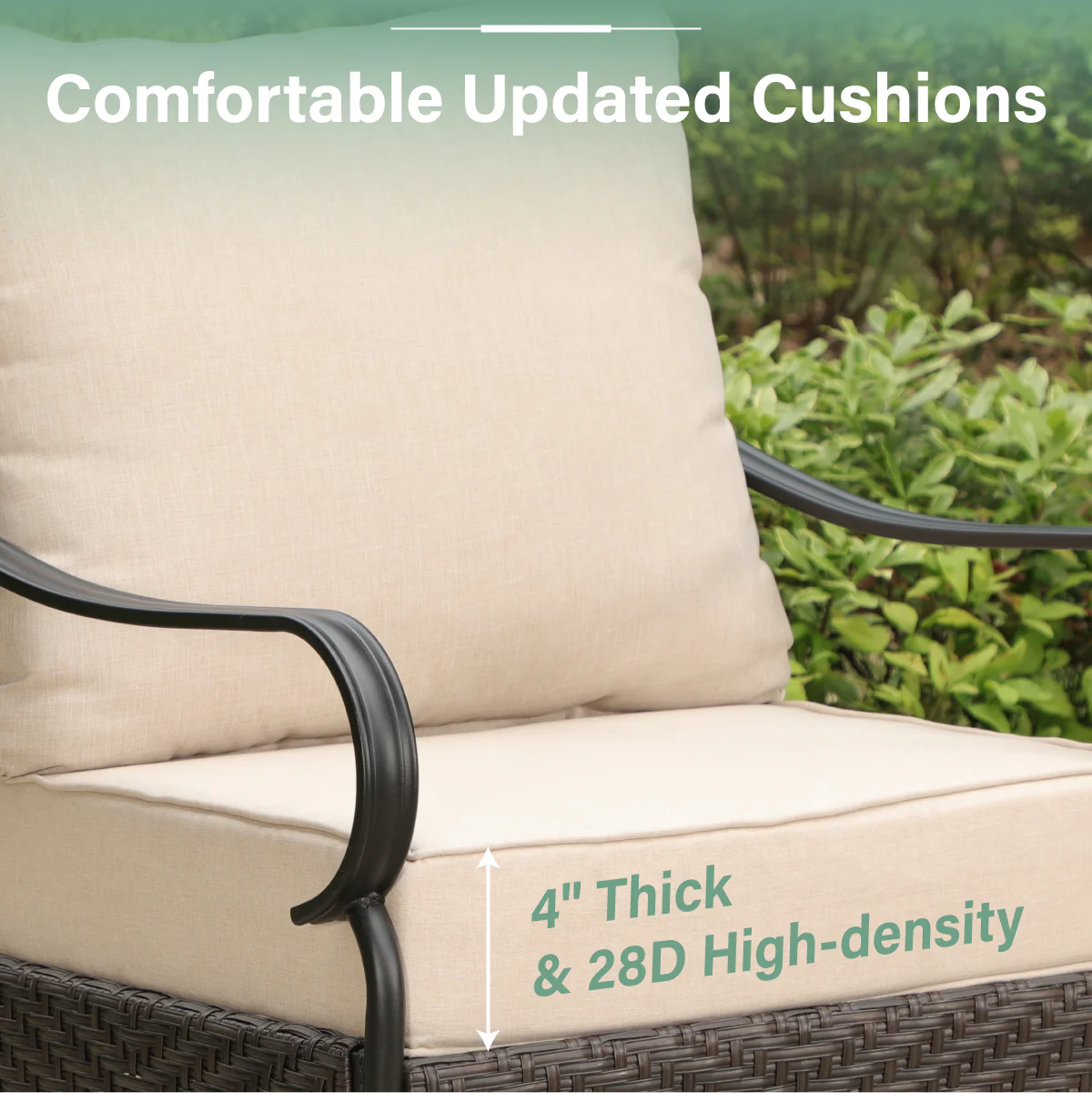 PHI VILLA 5-Seat Thick Cushion Steel-Rattan Patio Conversation Seat