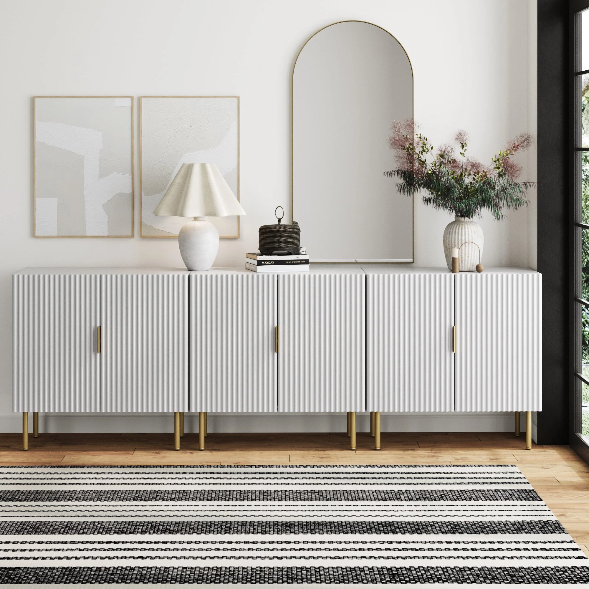 Wood Fluted Glam TV Cabinet