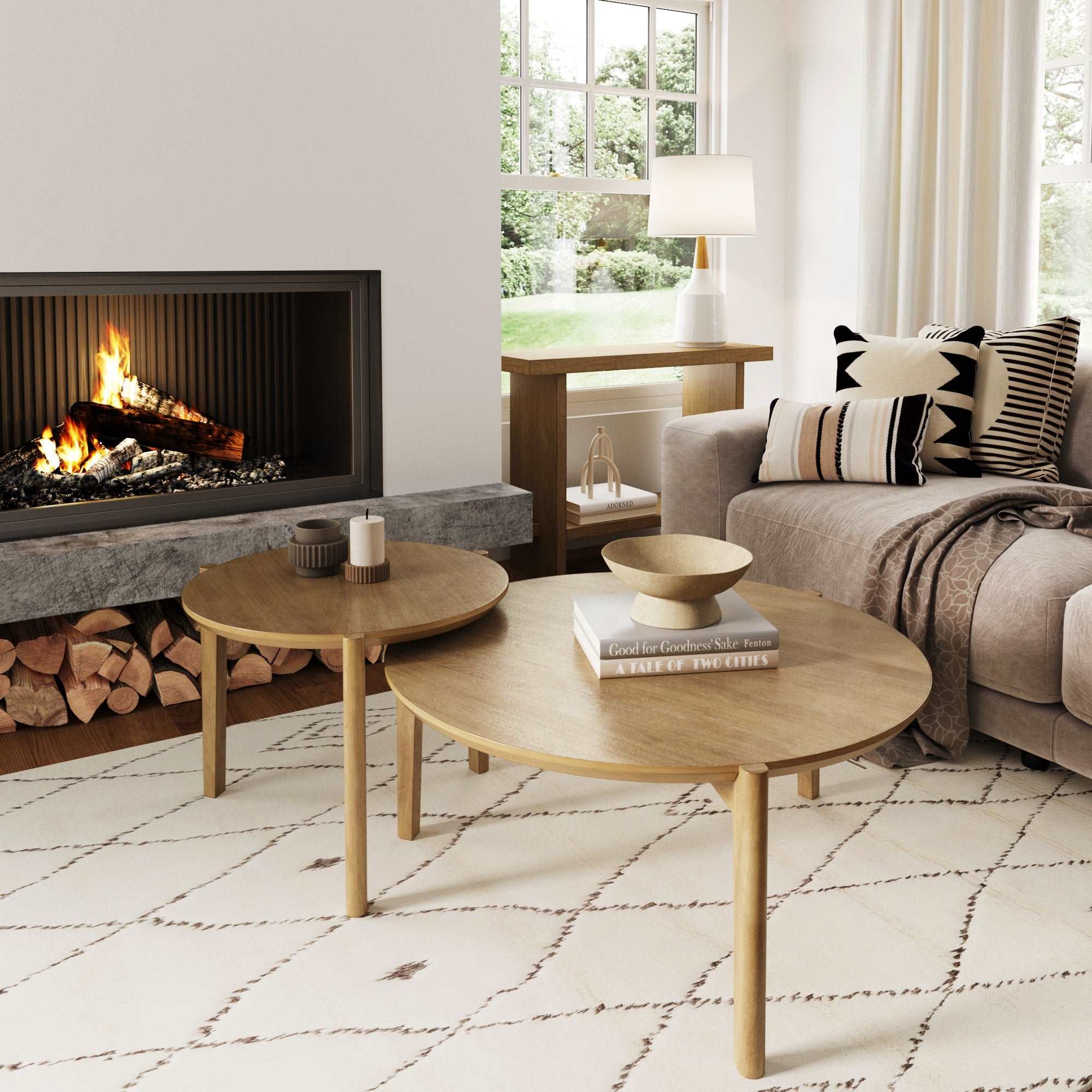 Wood Nesting Coffee Table Set Brushed Brown