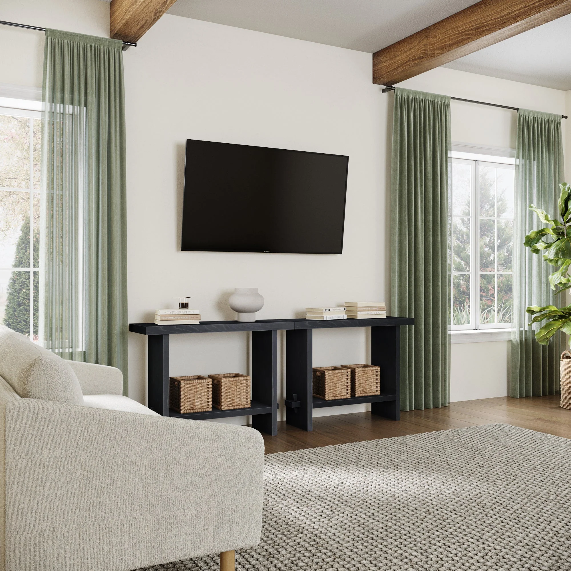 Wood Console Sofa Tables Black Oak