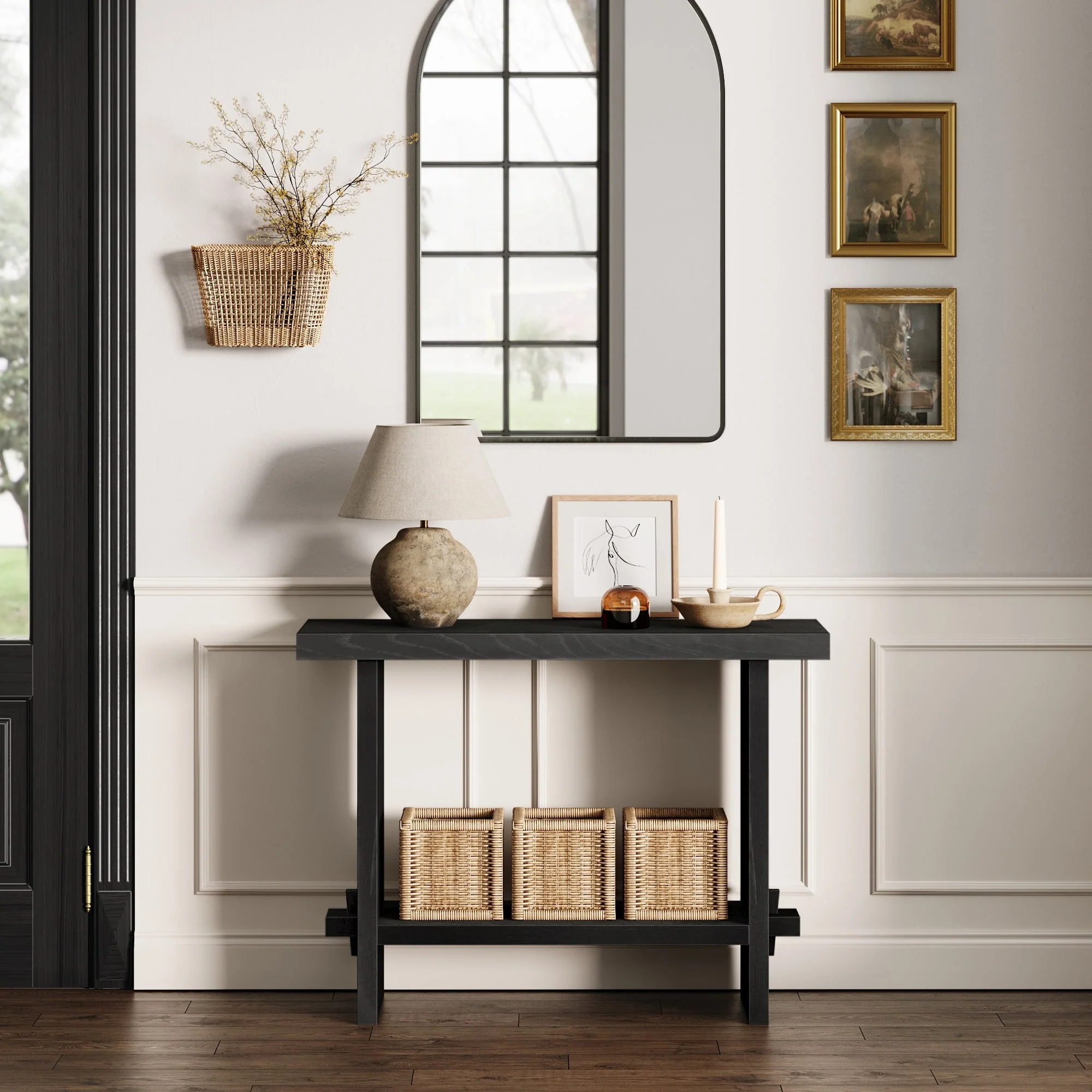 Wood Console Sofa Table Black Oak